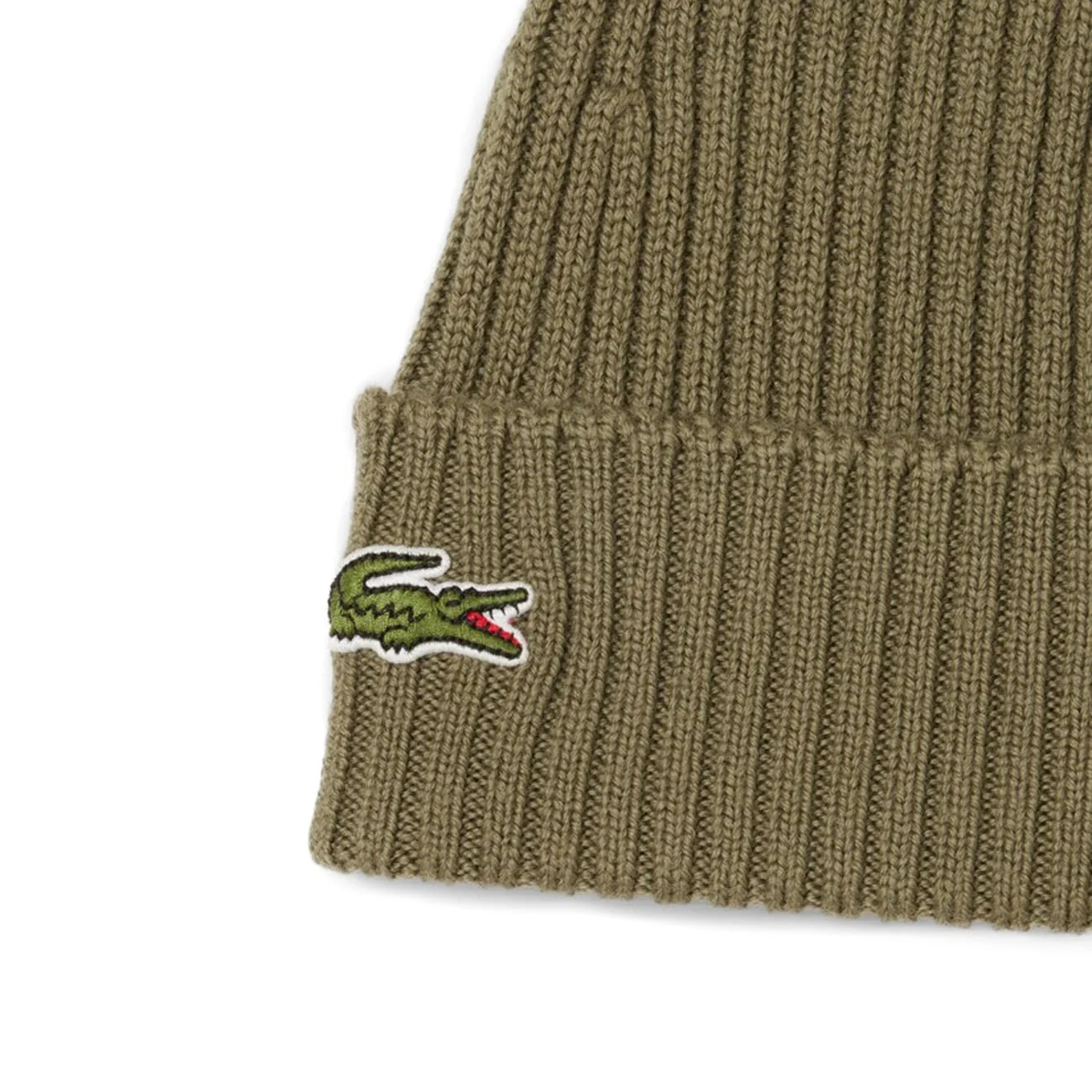 Lacoste Rib Knit Brushed Wool Beanie Khaki Green - Image 3