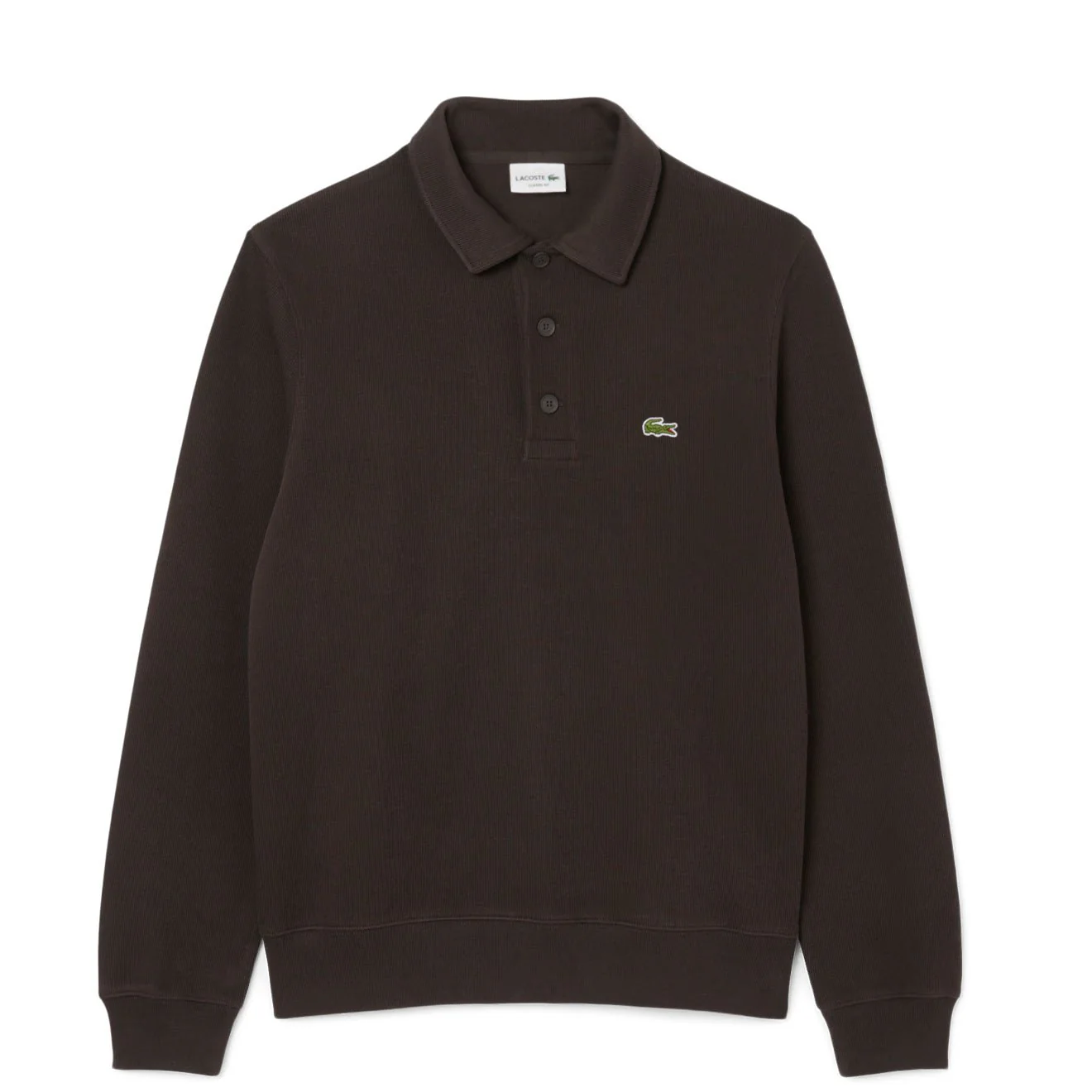 Lacoste Ribbed Cotton Polo Collar Sweatshirt Brown
