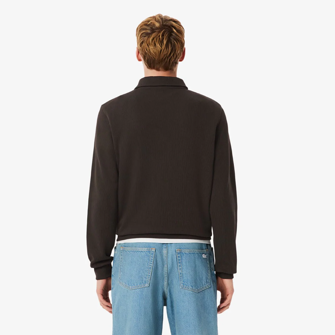Lacoste Ribbed Cotton Polo Collar Sweatshirt Brown - Image 3