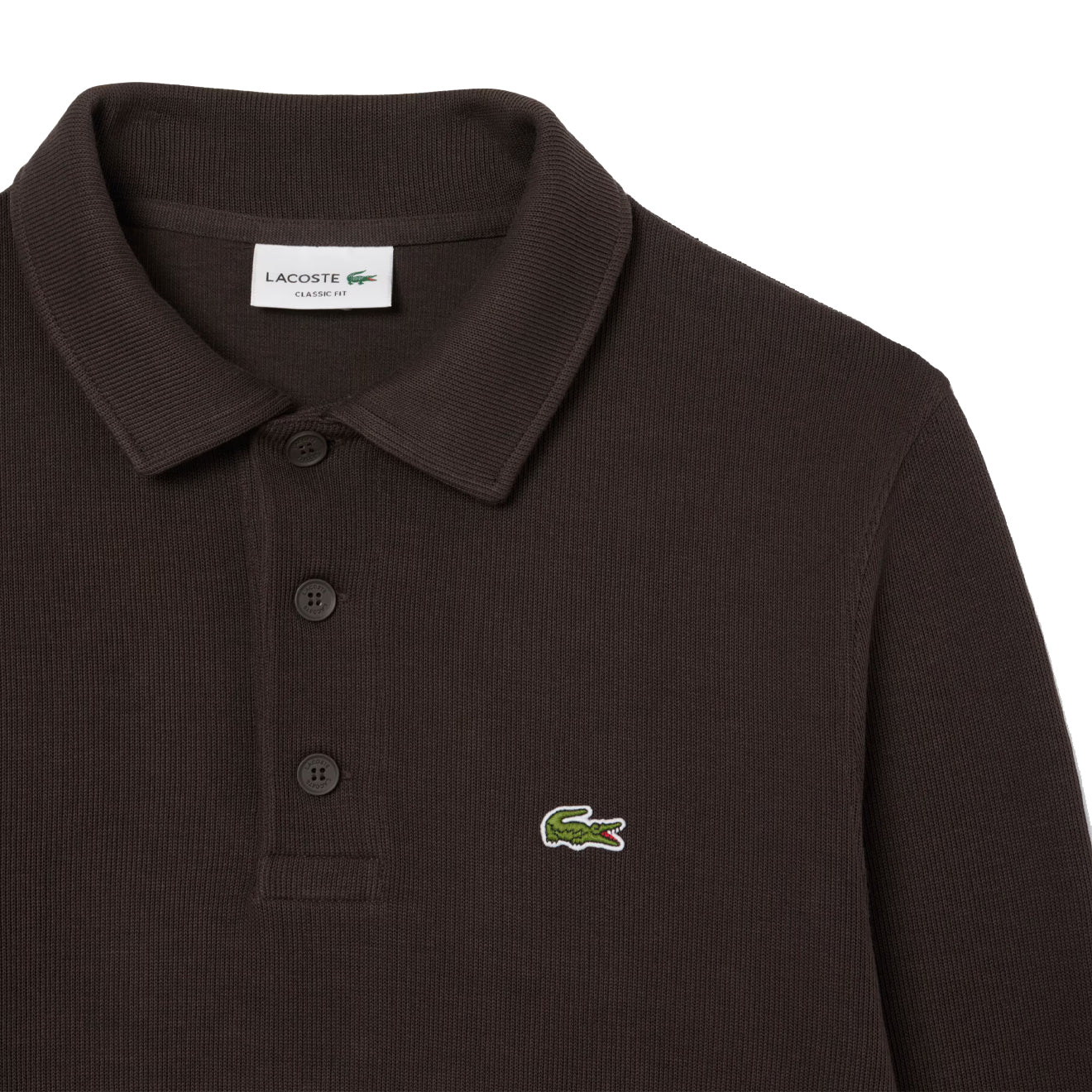 Lacoste Ribbed Cotton Polo Collar Sweatshirt Brown - Image 4