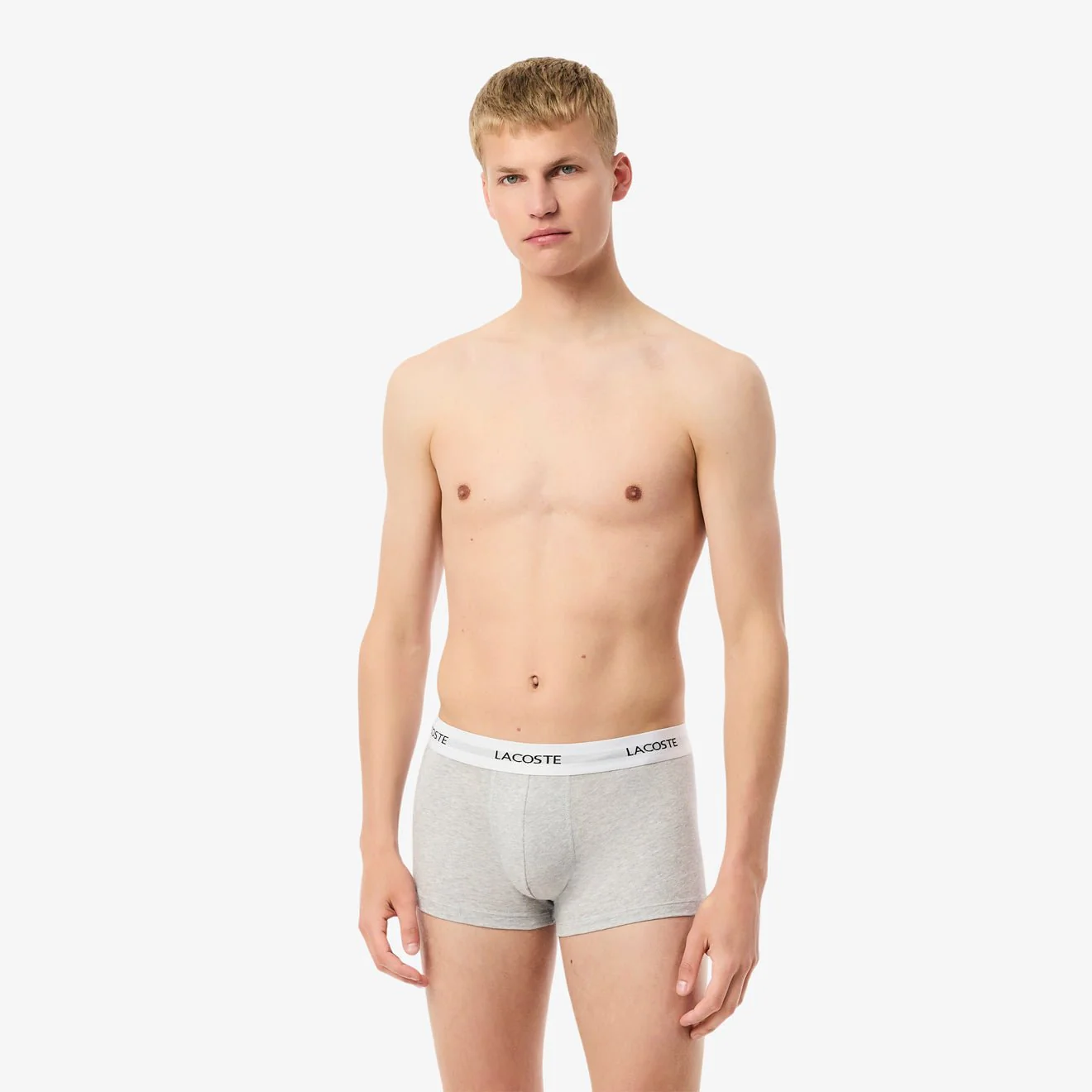 Lacoste 3-Pack Stretch Cotton Trunks Black / White / Grey Chine - Image 2