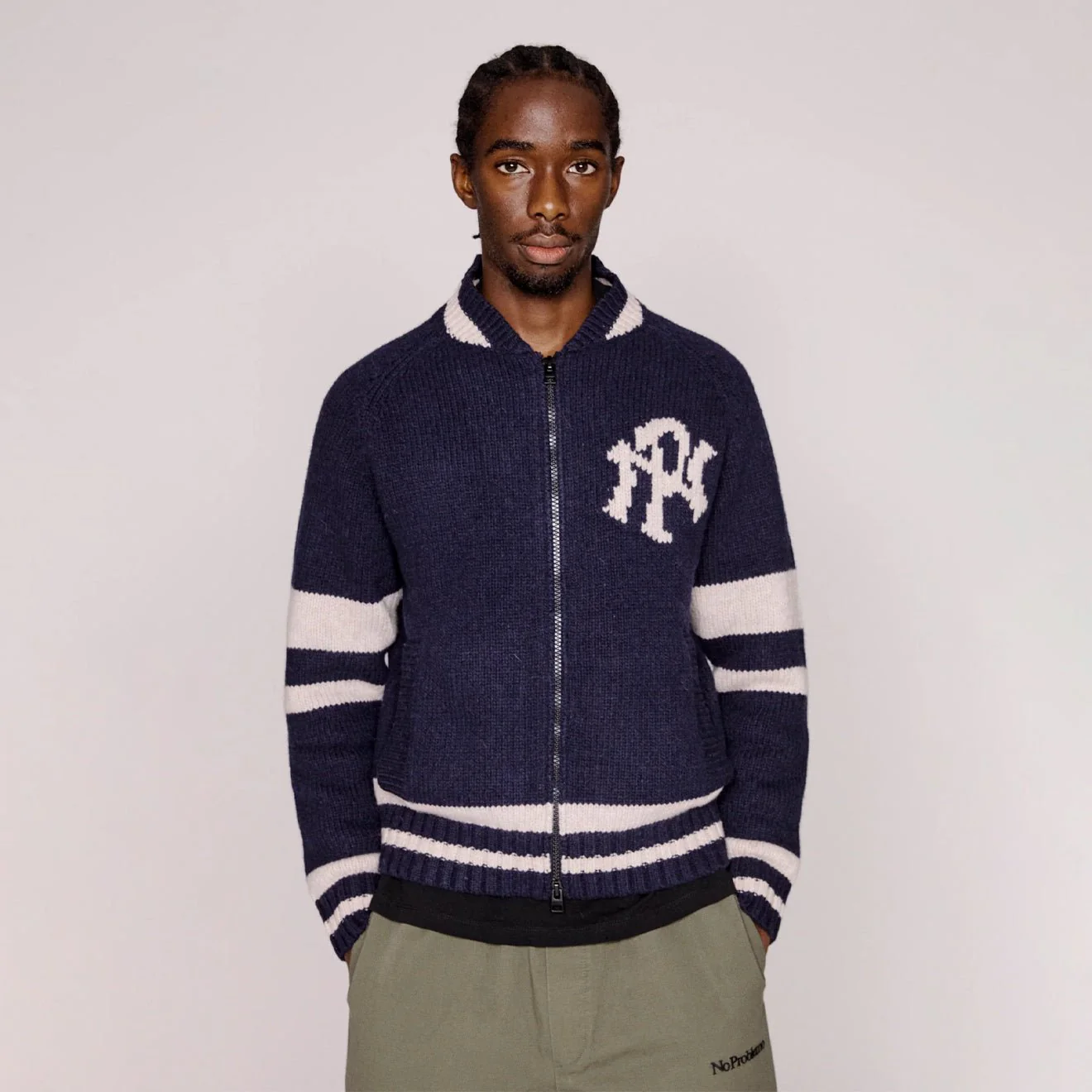 No Problemo NYP Varsity Zip Thru Knit Navy - Image 3