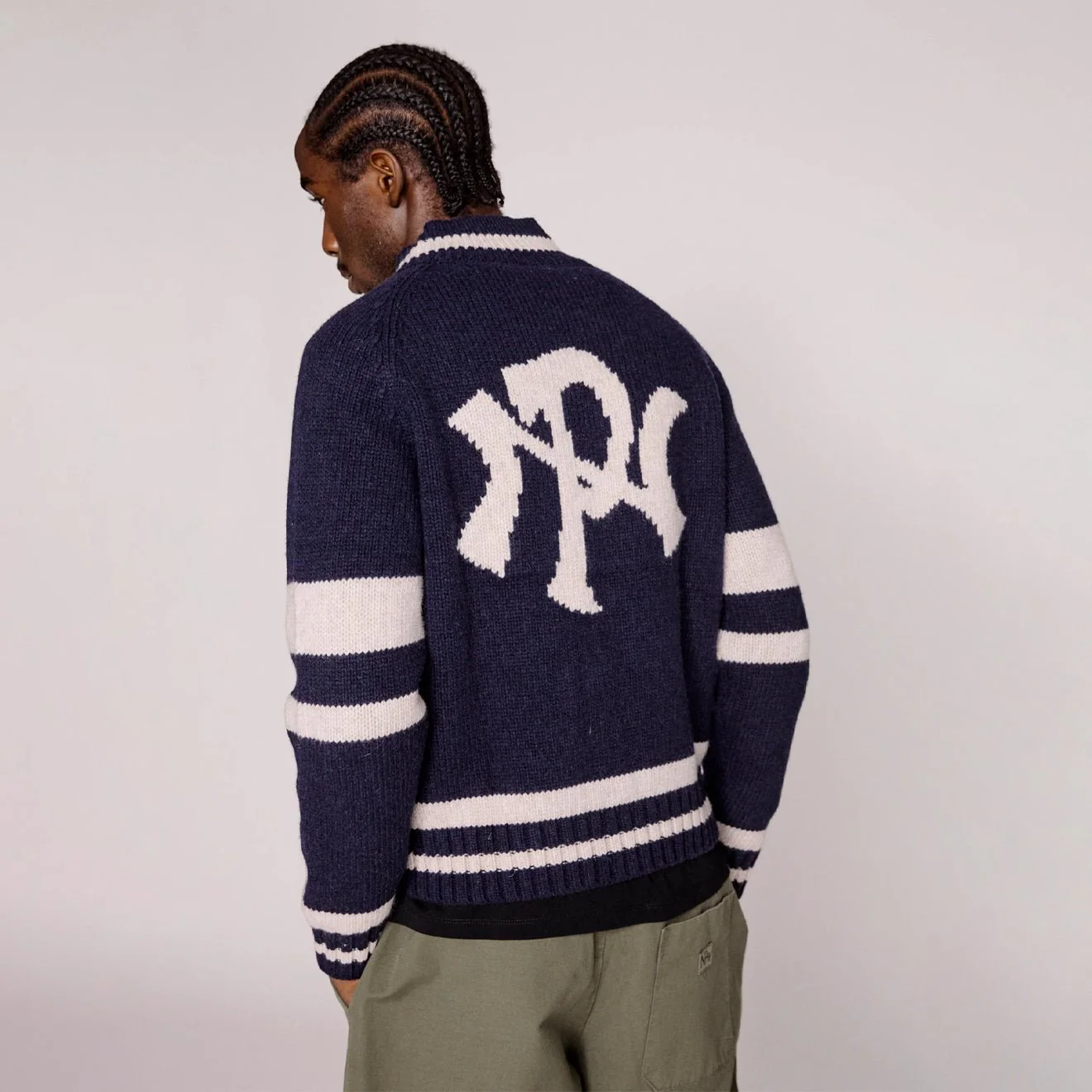 No Problemo NYP Varsity Zip Thru Knit Navy - Image 4