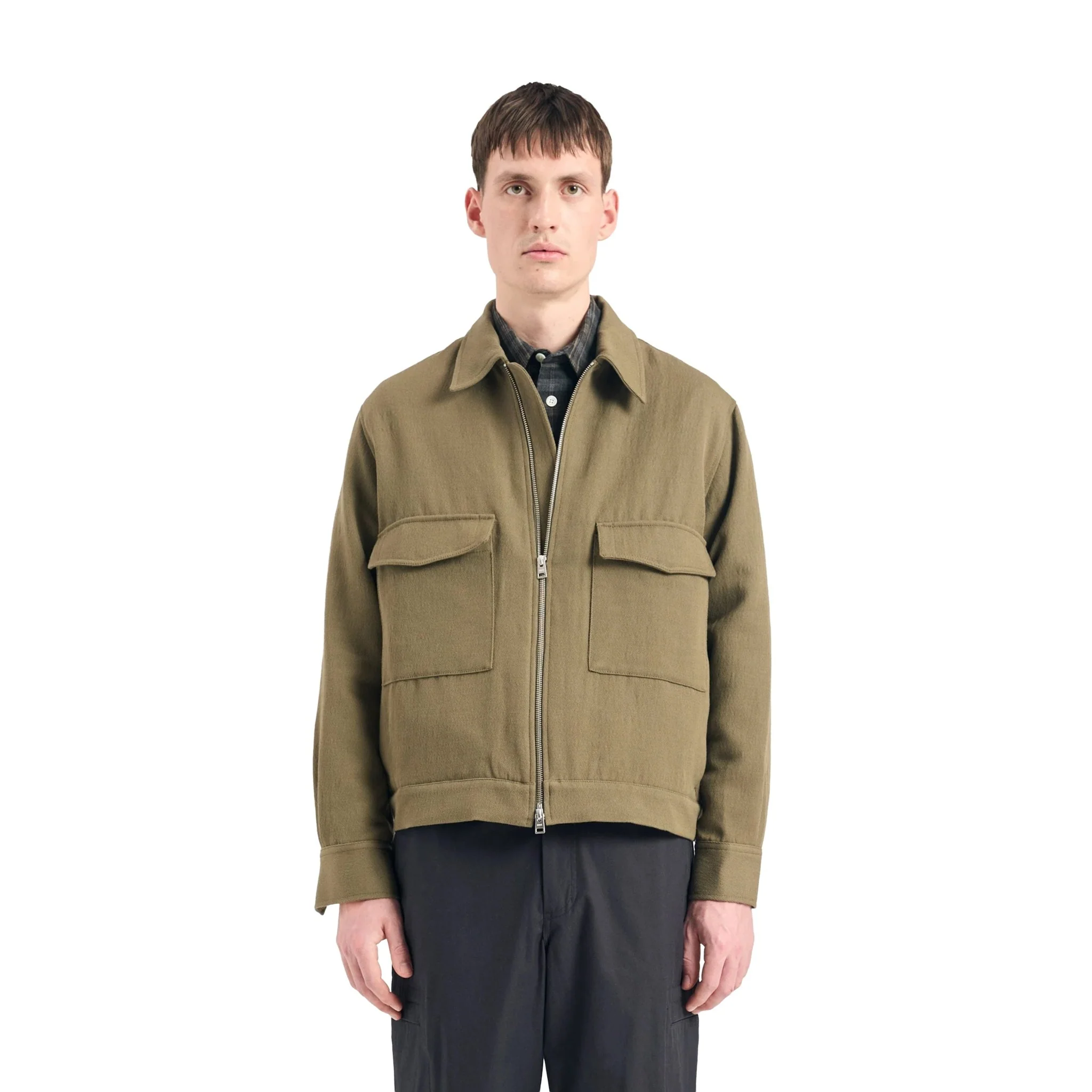 Norse Projects Aksel Cavalry Cotton Wool Windstopper  Jacket Olive Night - Image 4