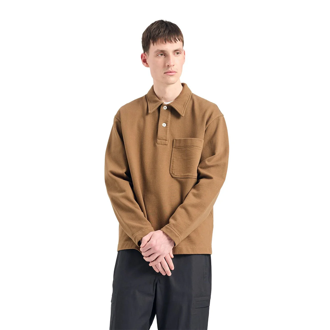 Norse Projects Fraser Relaxed Organic Loopback L/S Polo Oak - Image 5