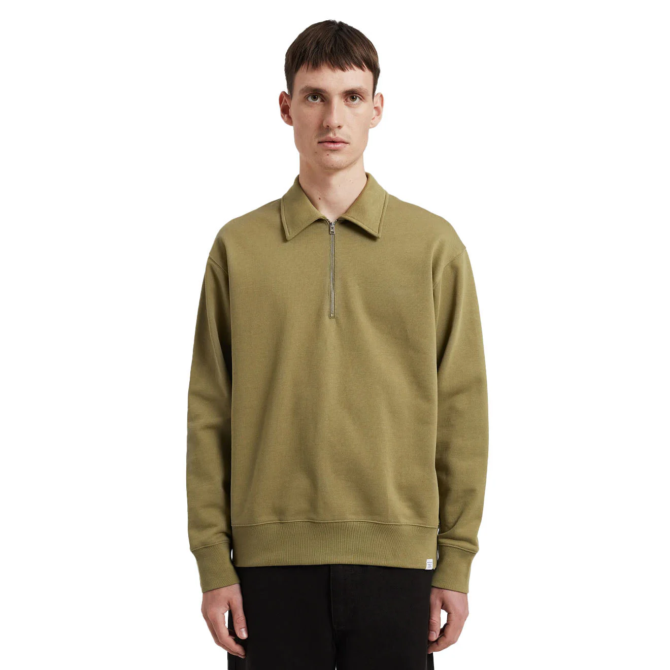 Norse Projects Ketel Relaxed Organic Half Zip Moss Green - Image 3