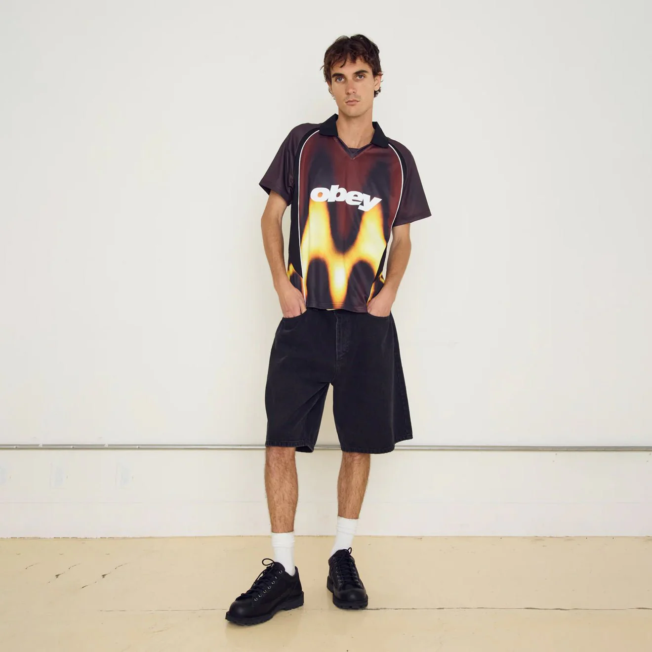 Obey Blurred Soccer Jersey T-Shirt Burnt Red Multi - Image 3