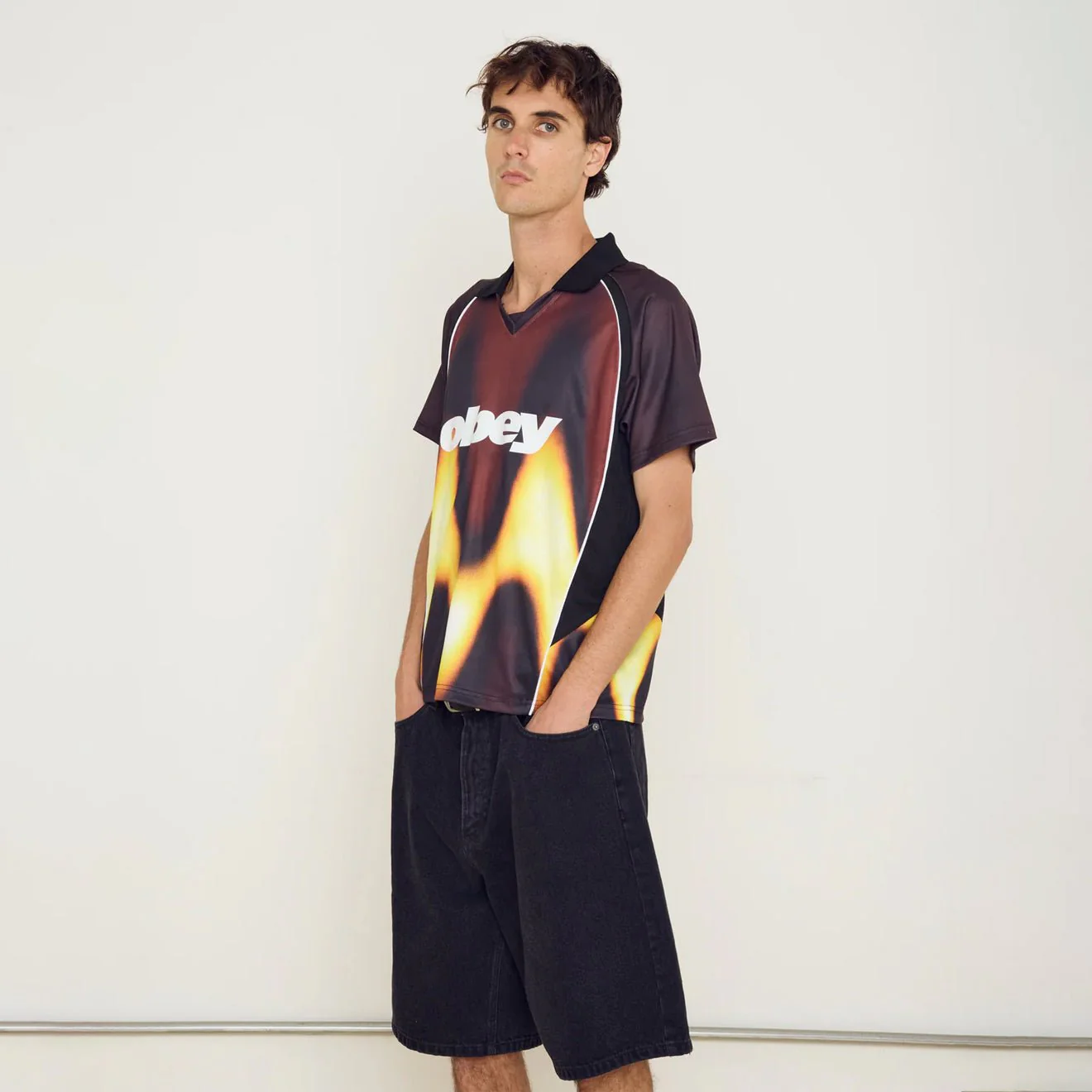 Obey Blurred Soccer Jersey T-Shirt Burnt Red Multi - Image 4