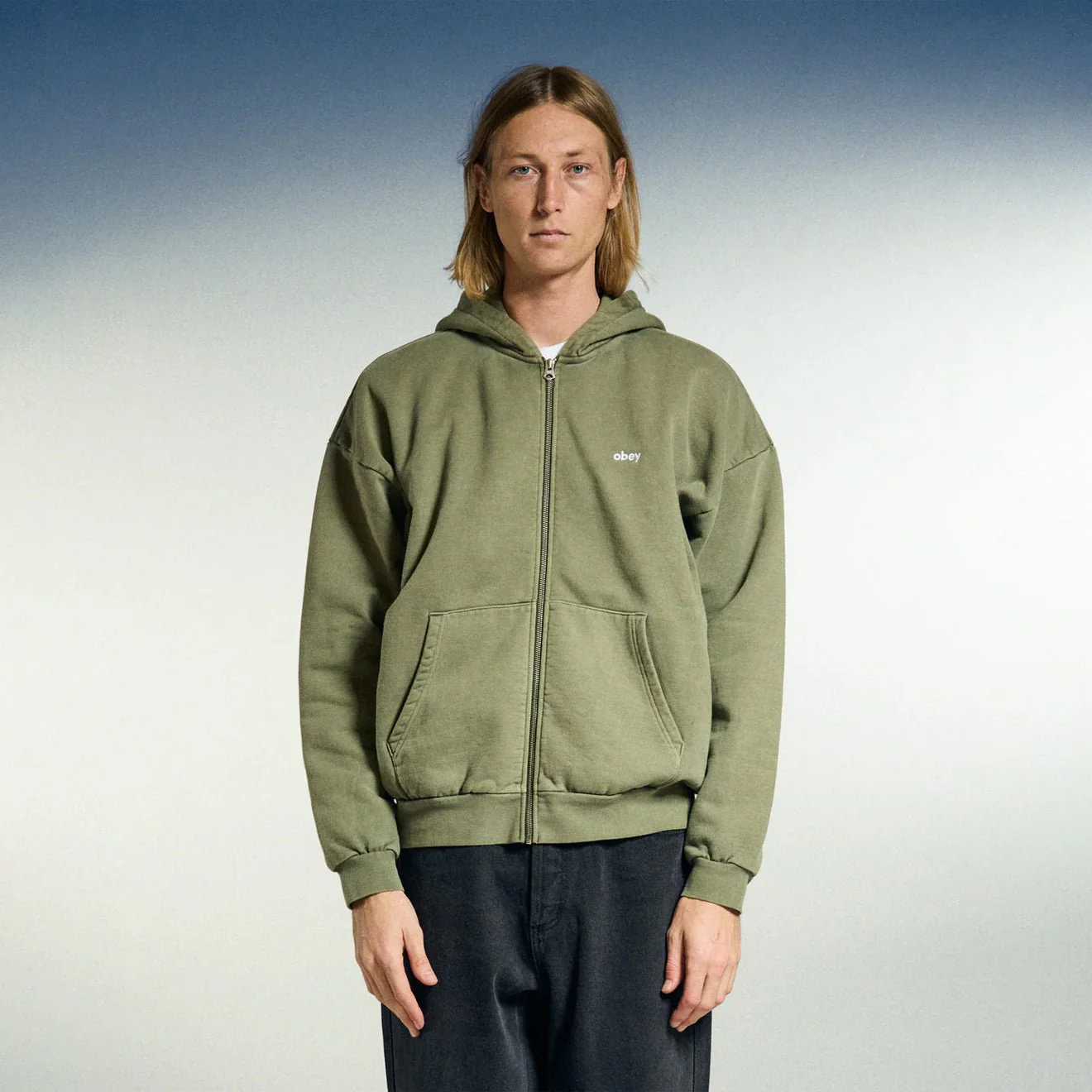 Obey Lowercase Pigment Zip Hood Pigment Deep Lichen Green - Image 5