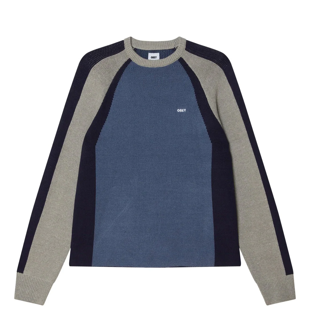 Obey Raglan Crew Neck Sweater Dull Blue Multi