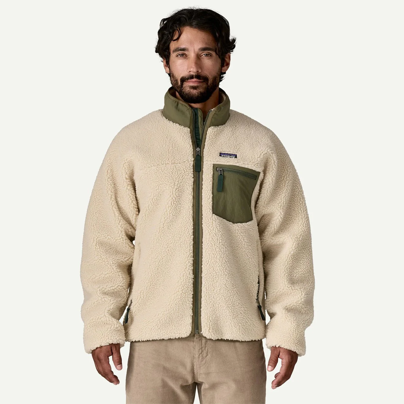 Patagonia Classic Retro-X Fleece Jacket Dark Natural w/Basin Green - Image 3