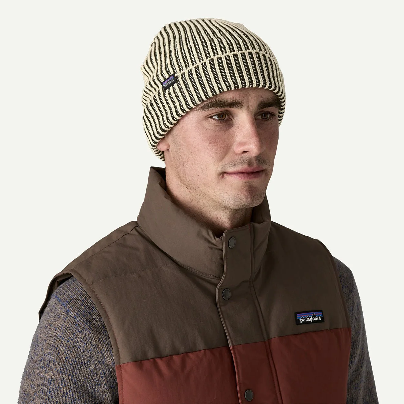 Patagonia Fisherman's Rolled Beanie Contrast Stripe Black - Image 2