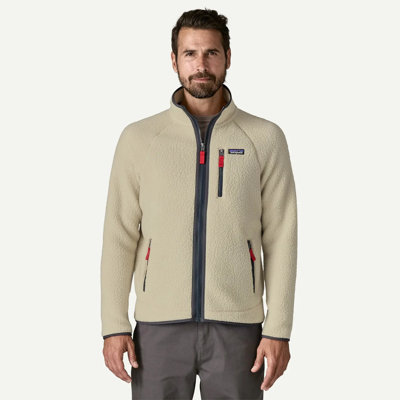 Patagonia Retro Pile Fleece Jacket Pelican w/Smolder Blue - Image 2