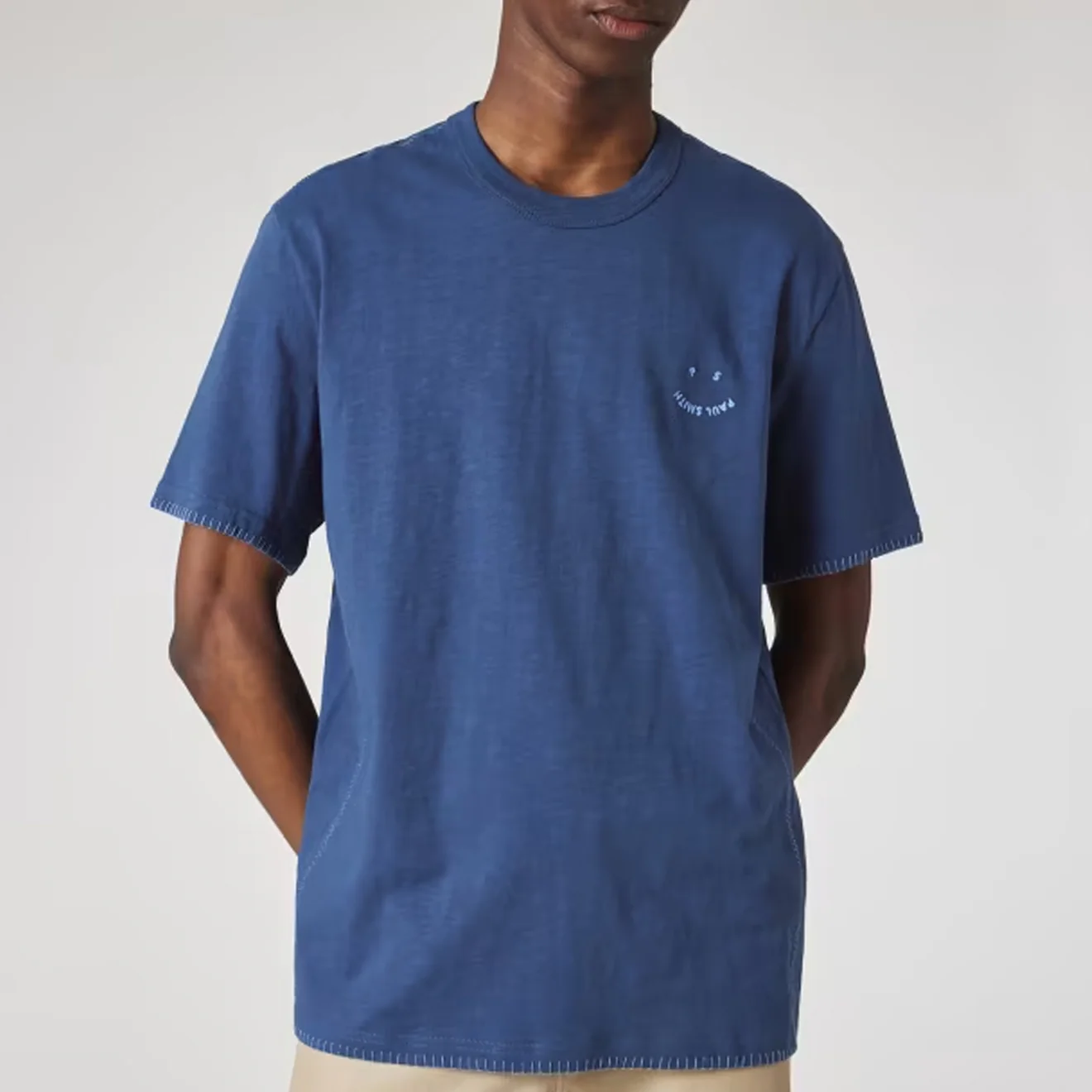 Paul Smith Blanket-Stitch Happy T-Shirt BLue - Image 2