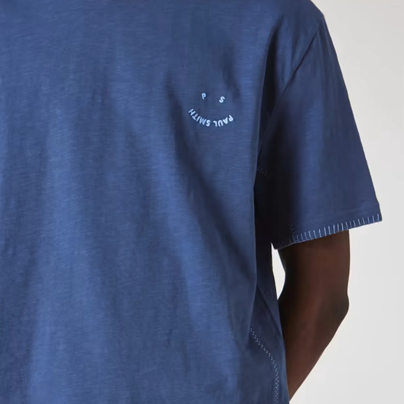 Paul Smith Blanket-Stitch Happy T-Shirt BLue - Image 3