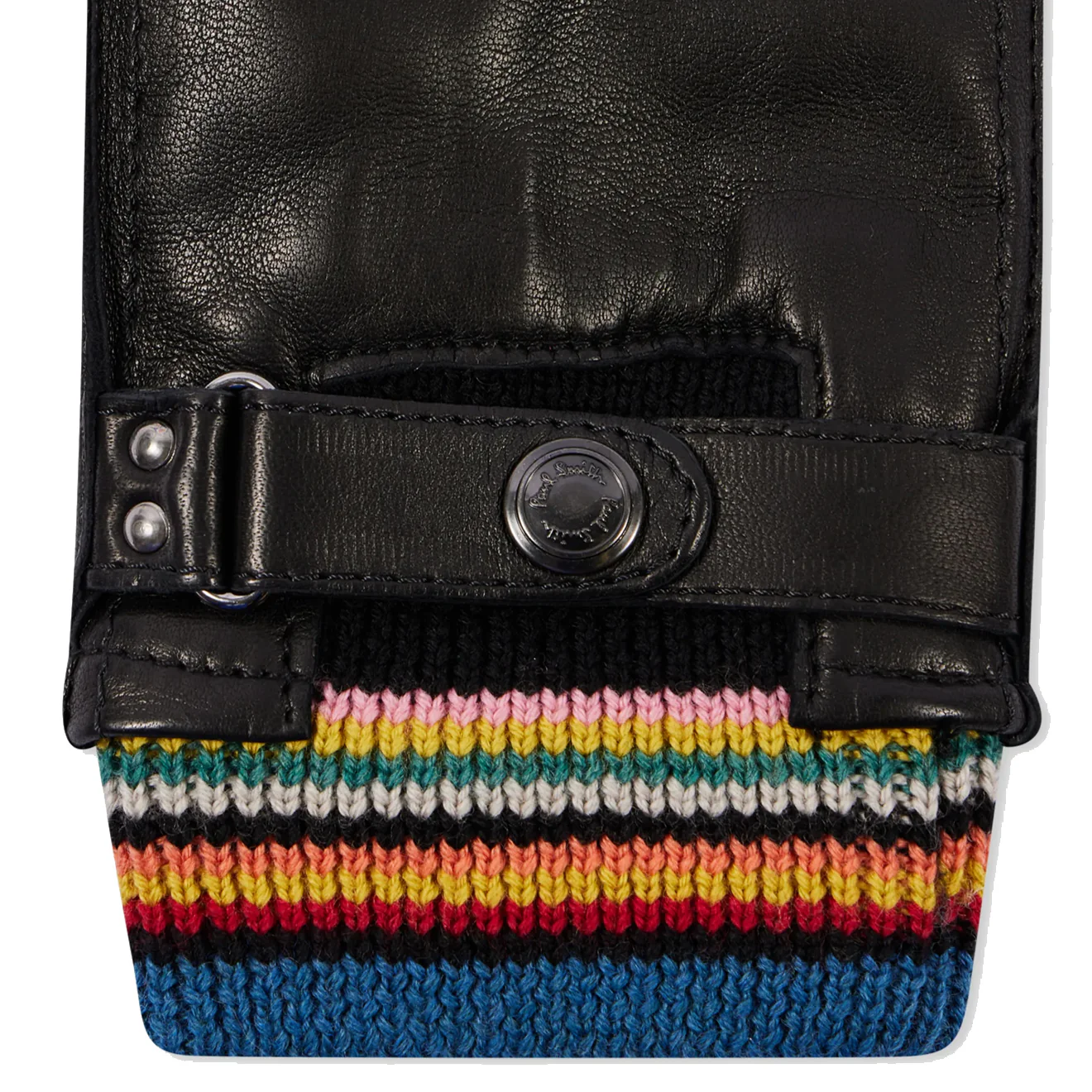Paul Smith Leather Signature Stripe Cuff Gloves Black - Image 2
