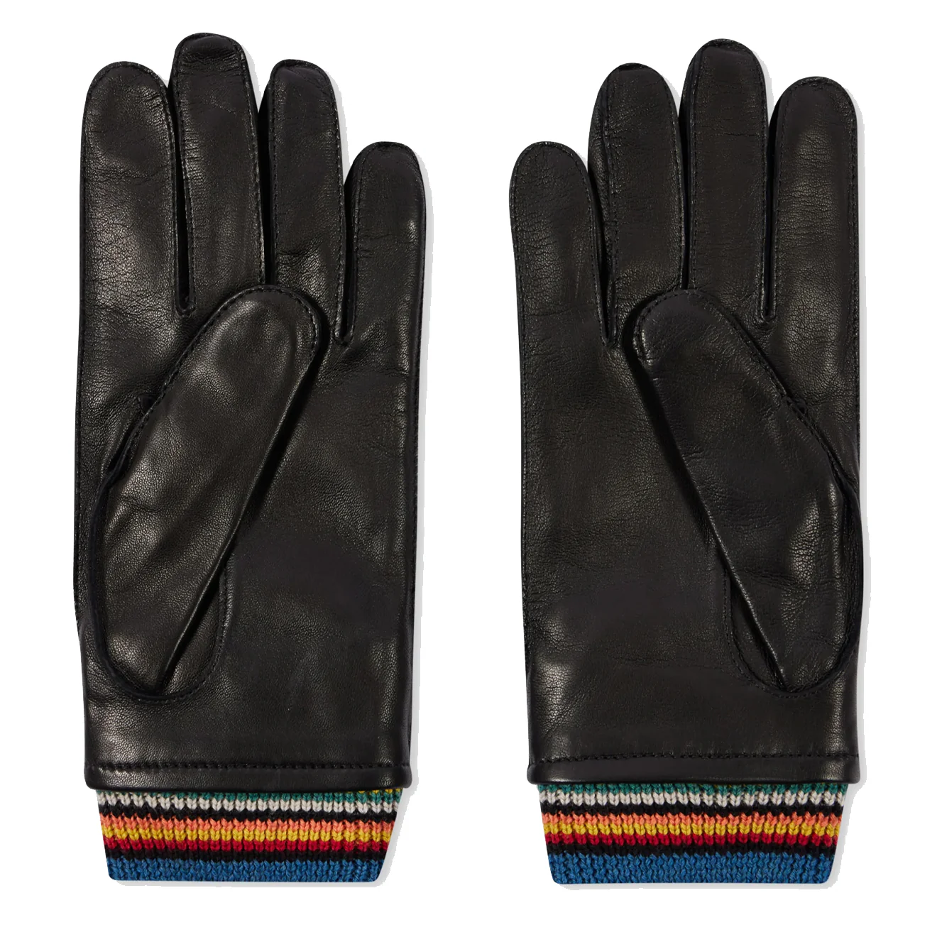 Paul Smith Leather Signature Stripe Cuff Gloves Black - Image 3