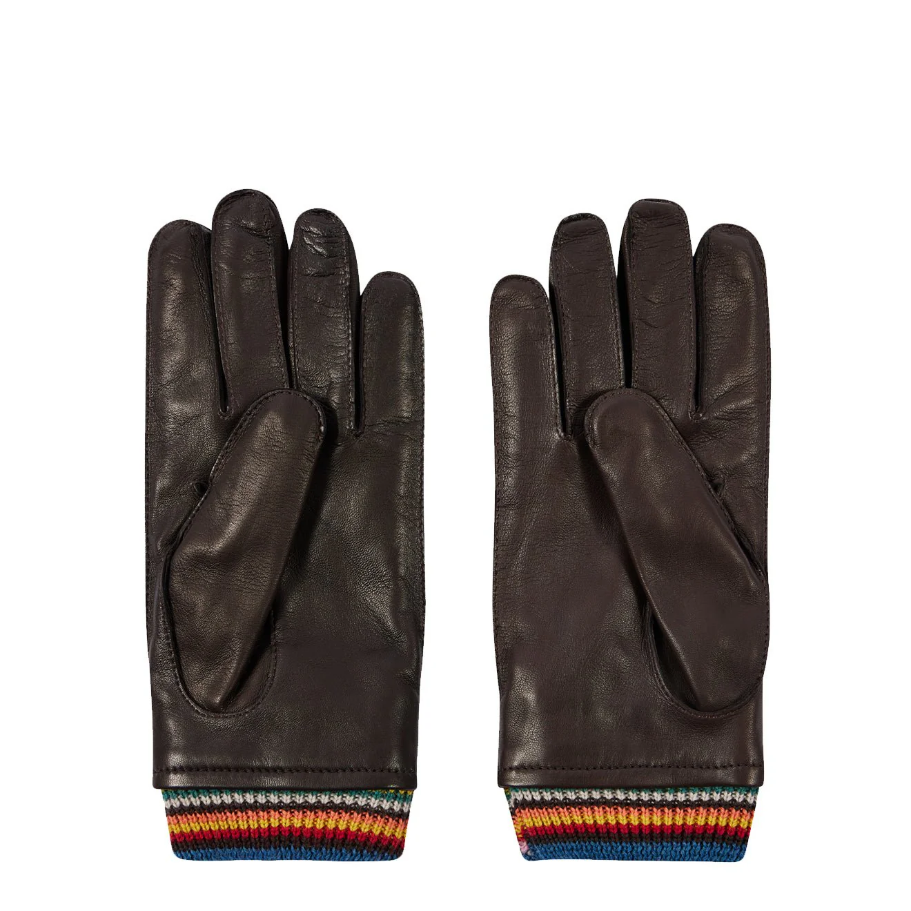 Paul Smith Leather Signature Stripe Cuff Gloves Brown - Image 2