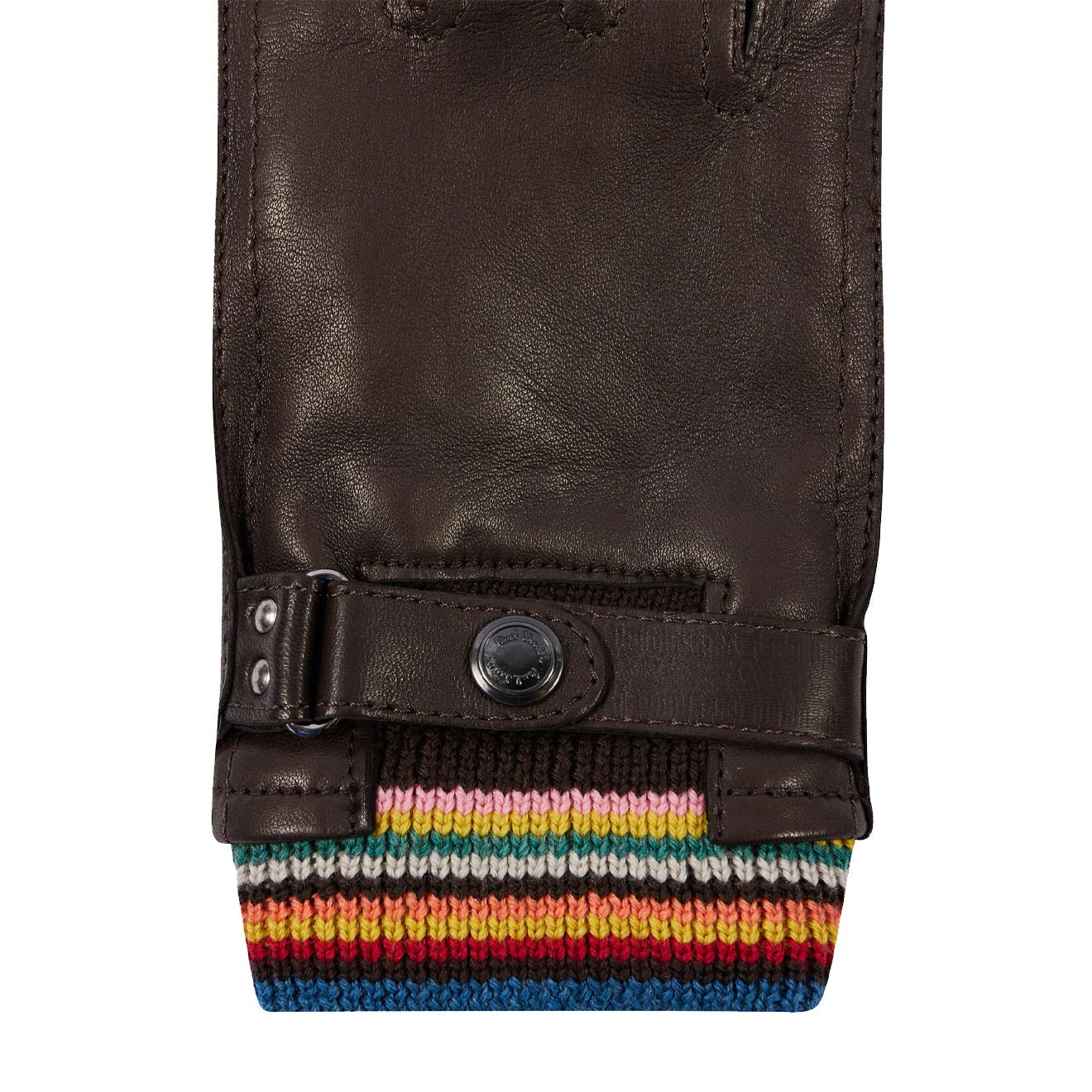 Paul Smith Leather Signature Stripe Cuff Gloves Brown - Image 3