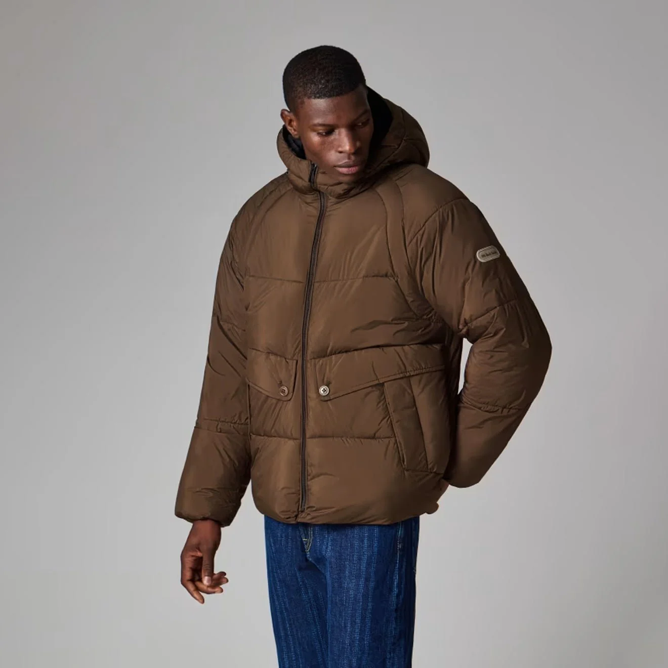 Paul Smith Recycled Polyester Hooded Puffer Jacket Brown - Image 2