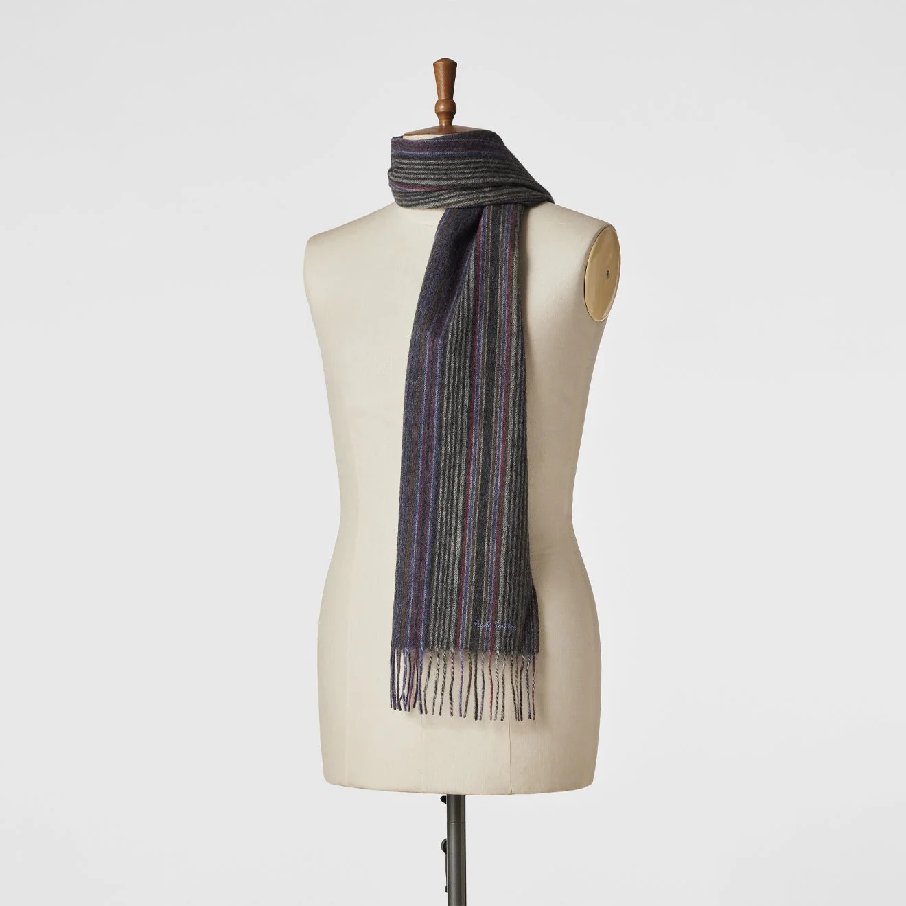 Paul Smith Tonal Stripe Lambswool Scarf Grey - Image 3