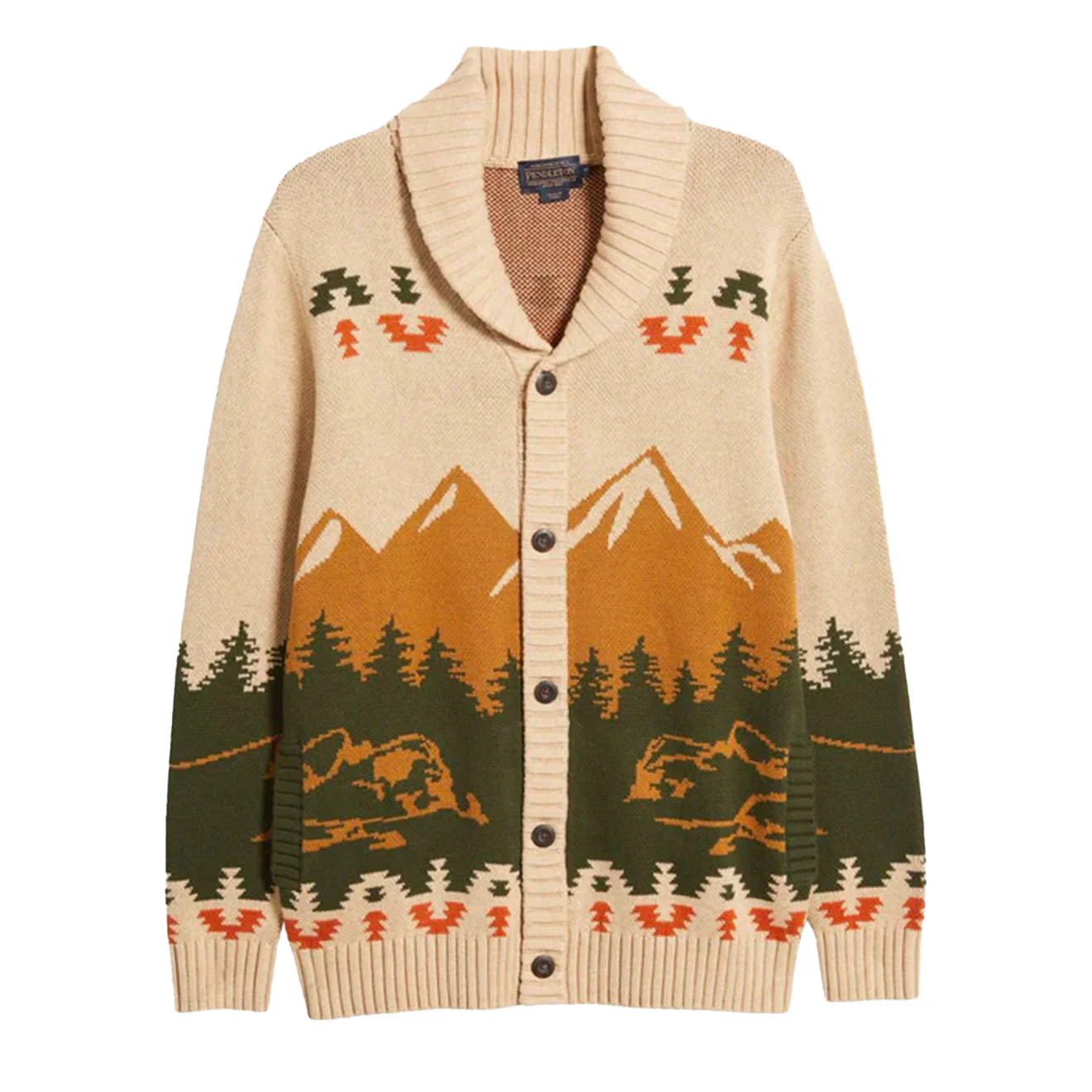 Pendleton Camp Cotton Cardigan Tan Peaks