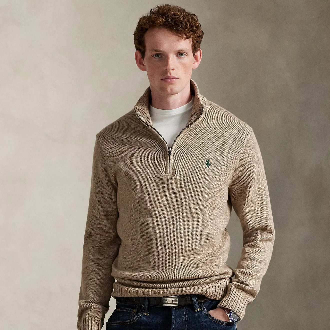 Polo Ralph Lauren Cotton Quarter-Zip Sweater Bronze Melange - Image 2