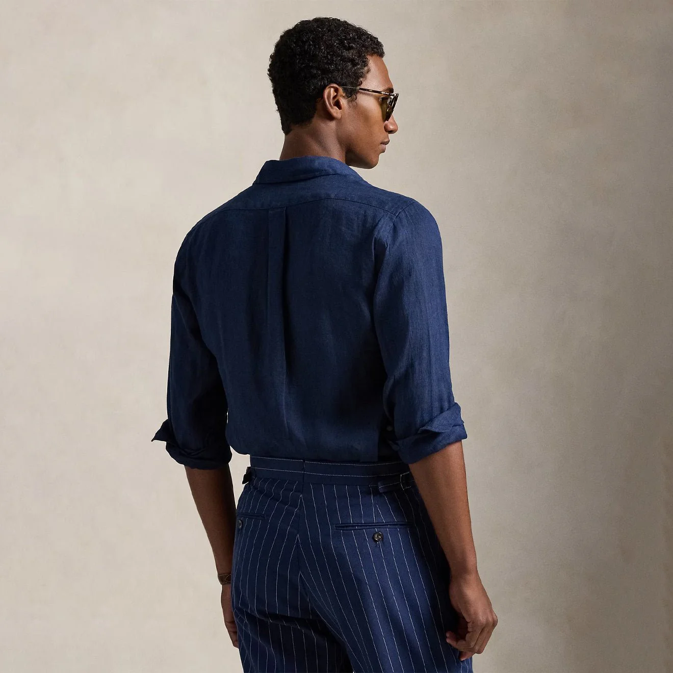 Polo Ralph Lauren Custom Fit Linen Shirt Newport Navy / White - Image 3