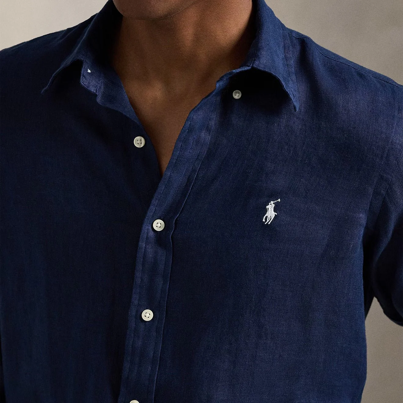 Polo Ralph Lauren Custom Fit Linen Shirt Newport Navy / White - Image 4