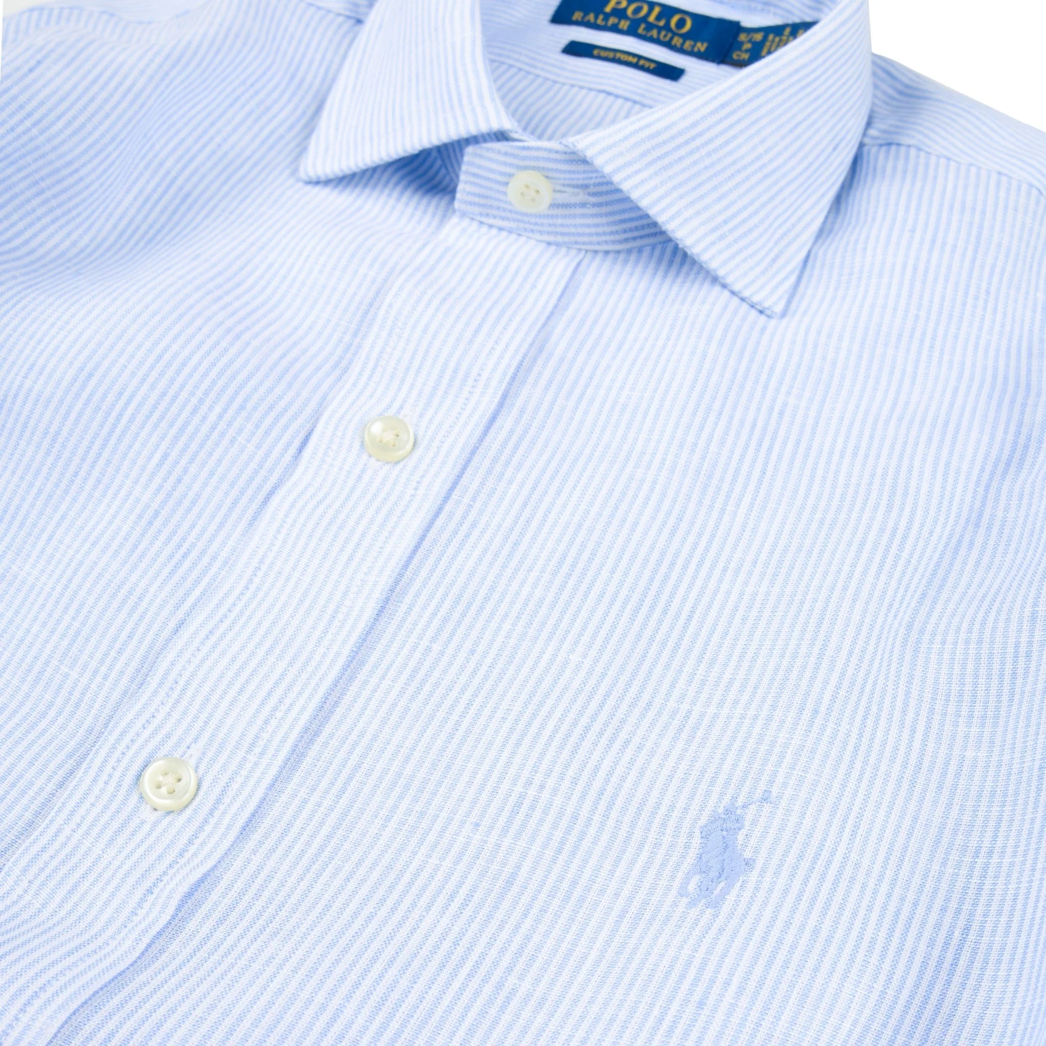 Polo Ralph Lauren Custom Fit Striped Linen Shirt Cabana Blue White - Image 2