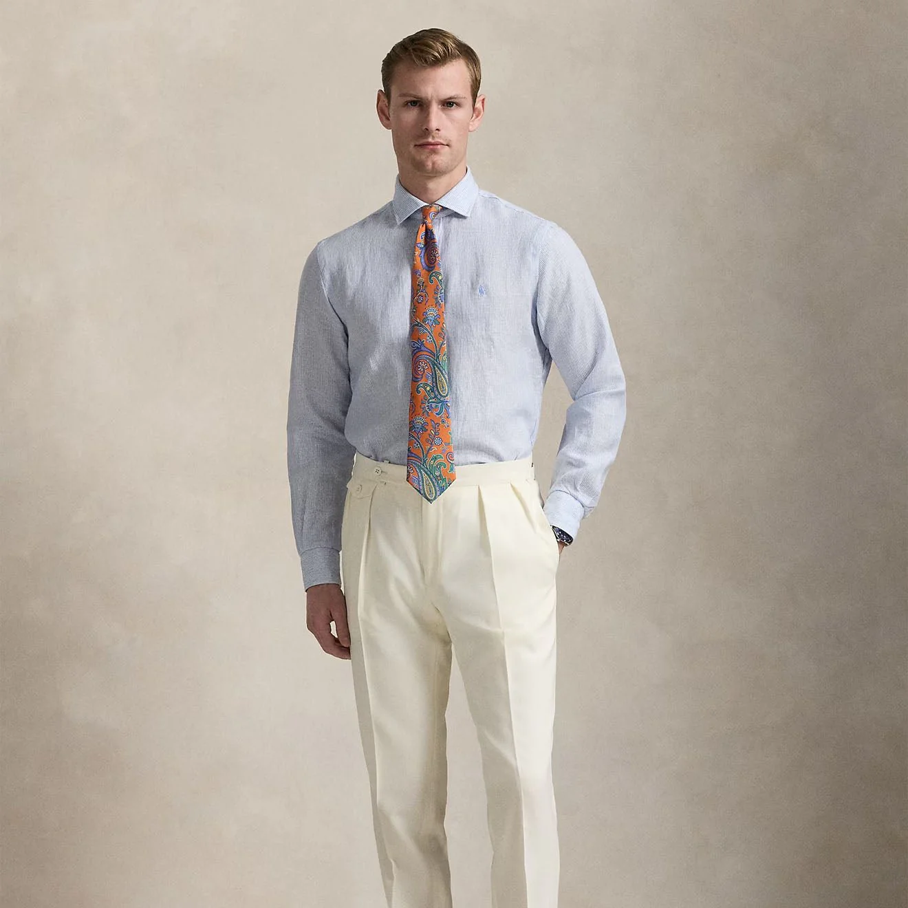 Polo Ralph Lauren Custom Fit Striped Linen Shirt Cabana Blue White - Image 3