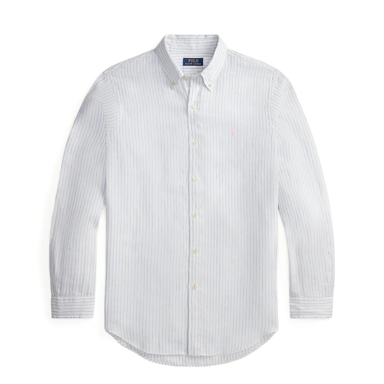 Polo Ralph Lauren Custom Fit Striped Linen Shirt White Blue