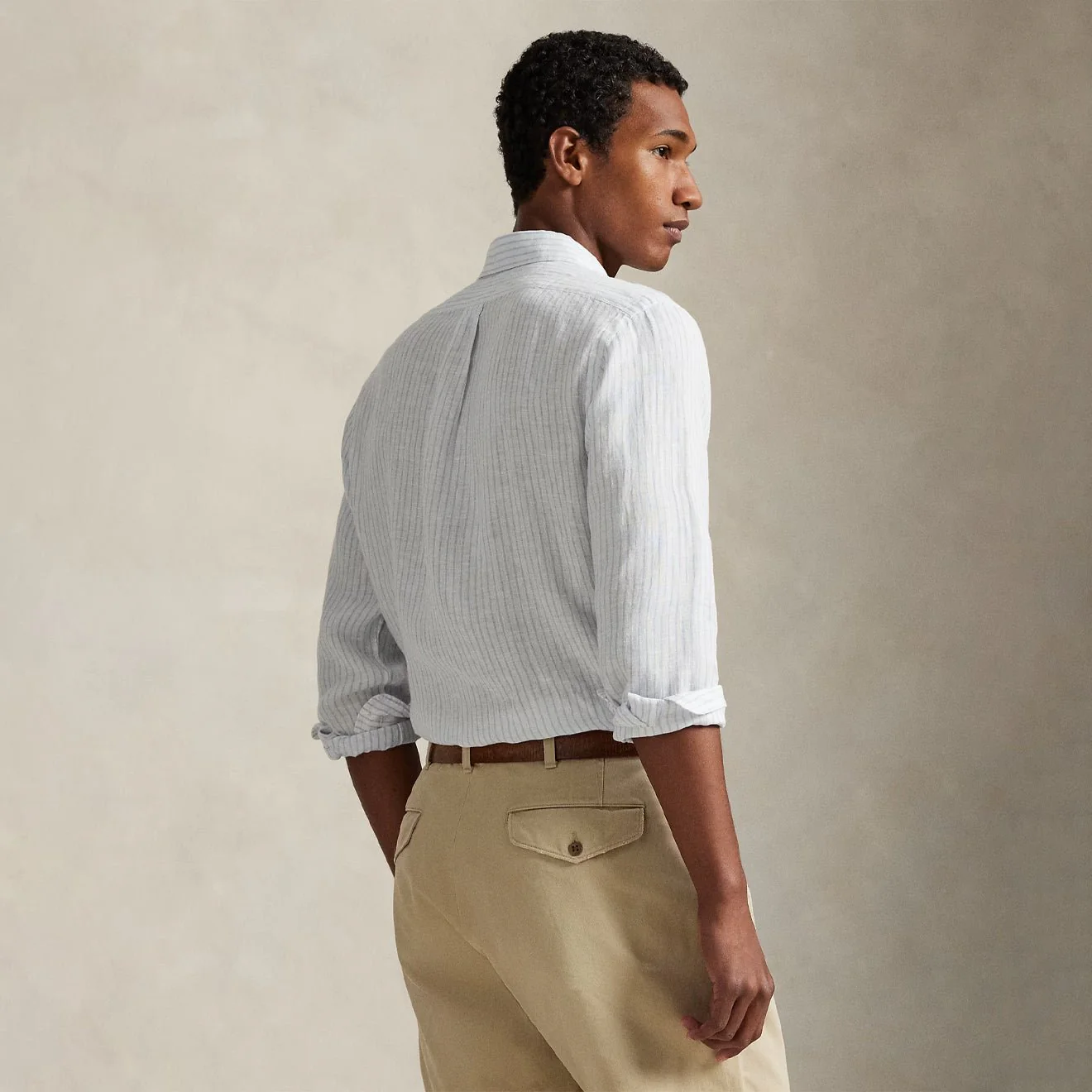 Polo Ralph Lauren Custom Fit Striped Linen Shirt White Blue - Image 3