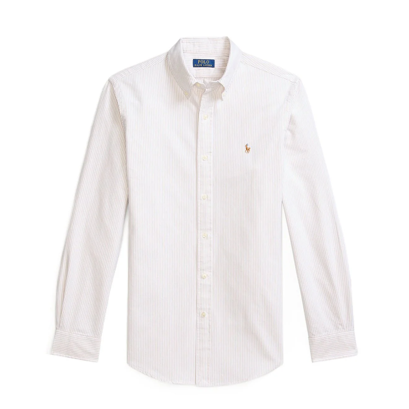 Polo Ralph Lauren Custom Fit Striped Oxford Shirt Coastal Beige / White