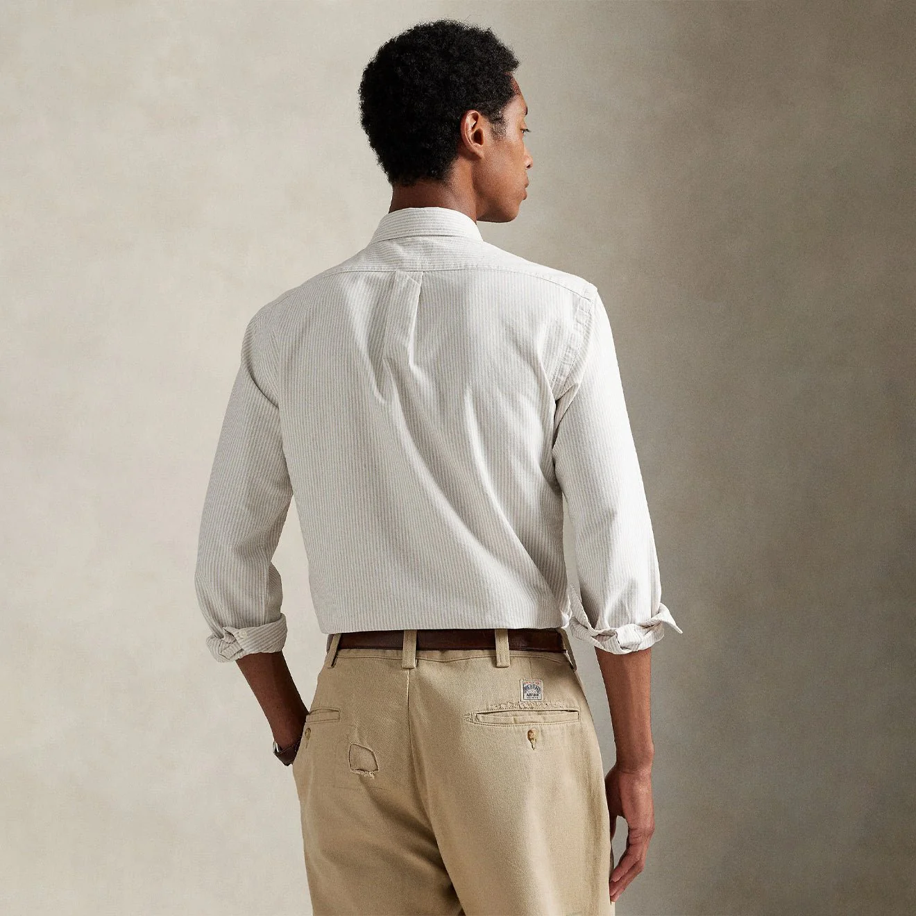 Polo Ralph Lauren Custom Fit Striped Oxford Shirt Coastal Beige / White - Image 3