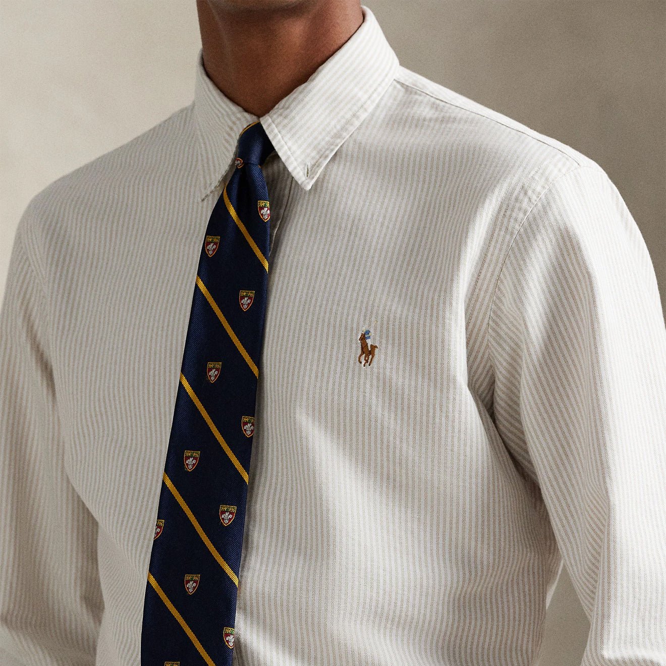Polo Ralph Lauren Custom Fit Striped Oxford Shirt Coastal Beige / White - Image 4