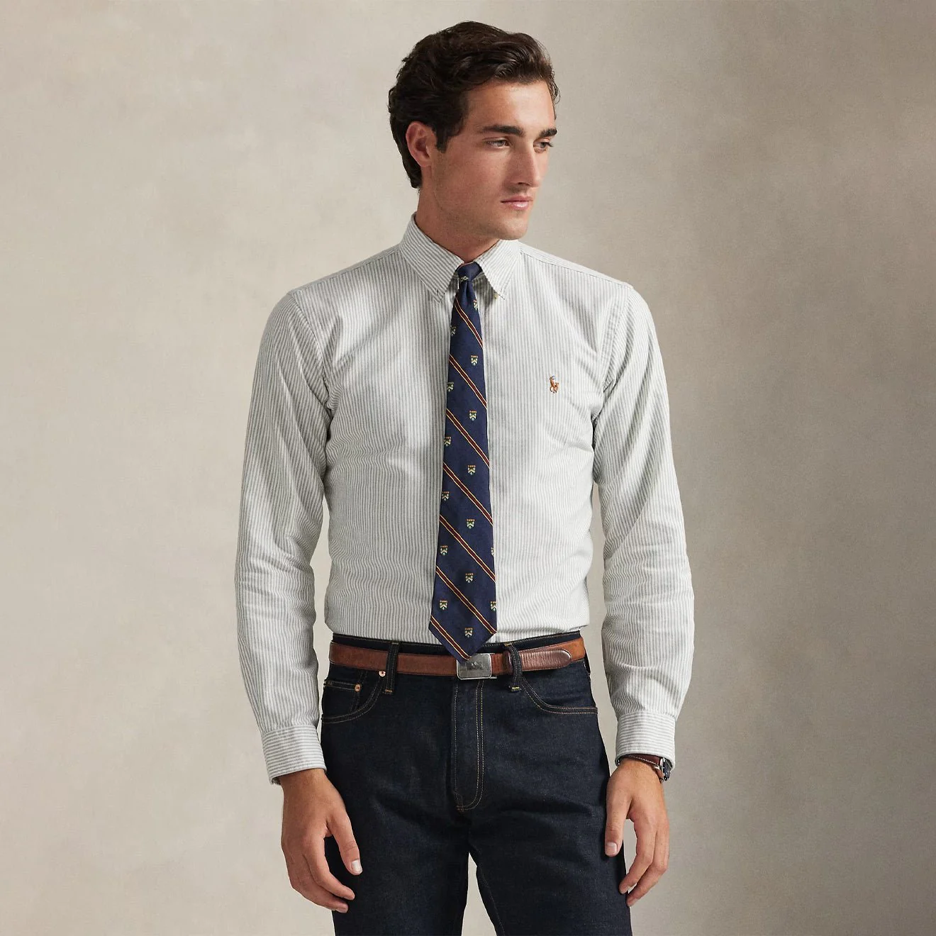 Polo Ralph Lauren Custom Fit Striped Oxford Shirt Shamrock / White - Image 2