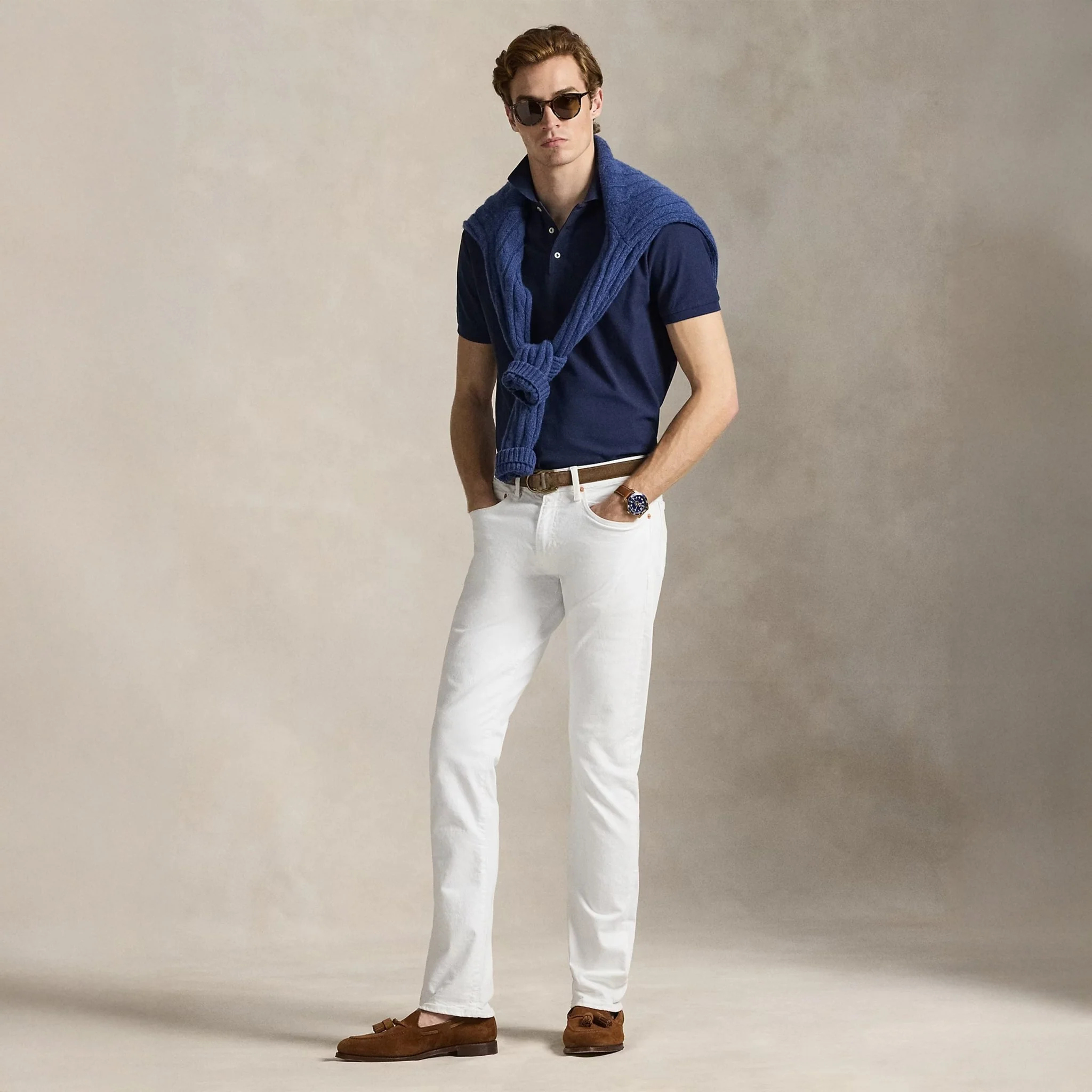 Polo Ralph Lauren Custom Slim Fit Honeycomb-Mesh Polo Shirt Cruise Navy - Image 2