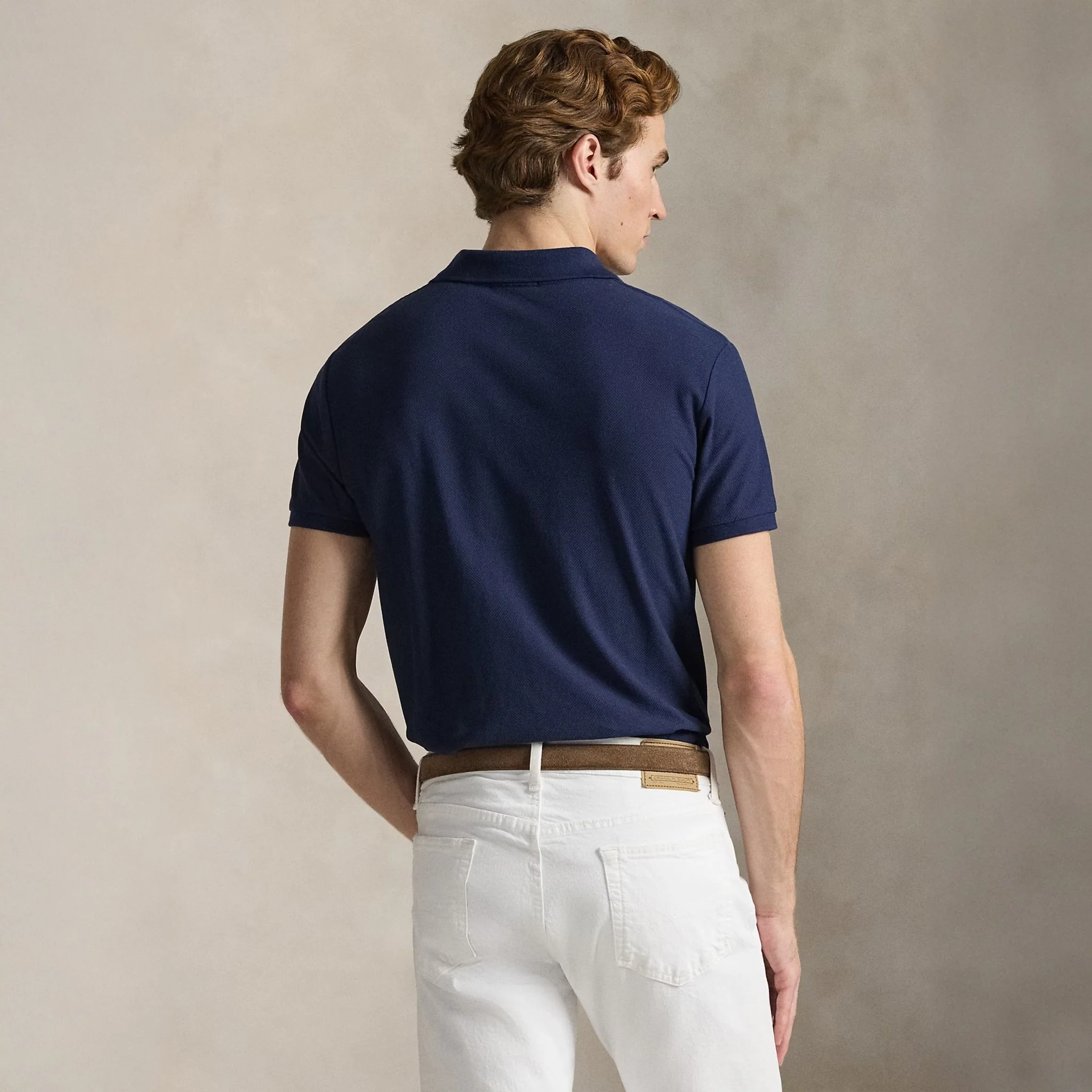 Polo Ralph Lauren Custom Slim Fit Honeycomb-Mesh Polo Shirt Cruise Navy - Image 3