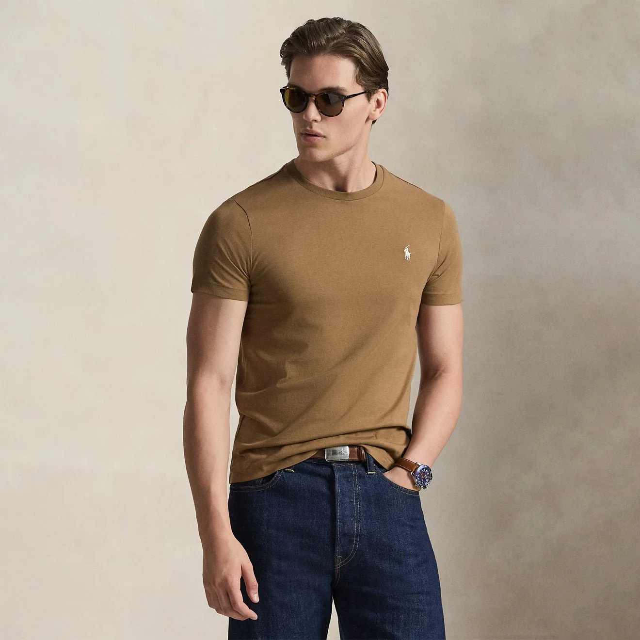 Polo Ralph Lauren Custom Slim Fit Jersey Crewneck T-Shirt RL Brown - Image 2