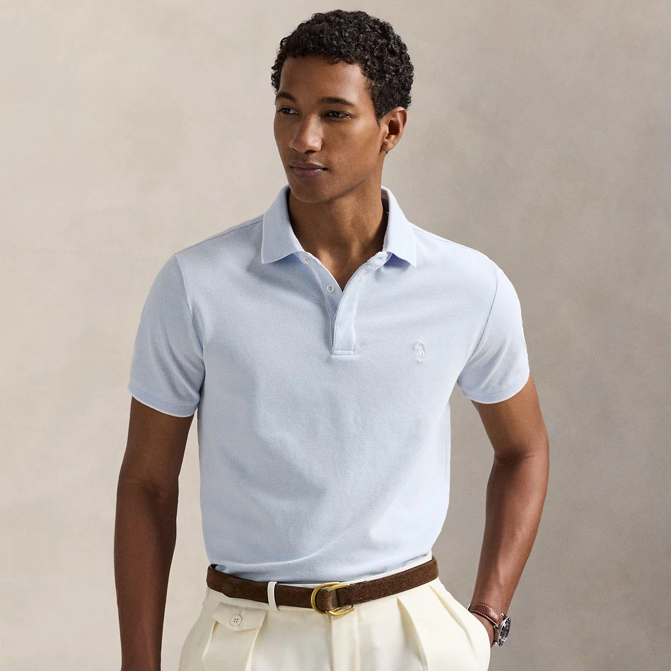 Polo Ralph Lauren Custom Slim Fit Stretch Oxford Mesh Polo Blue/White - Image 2