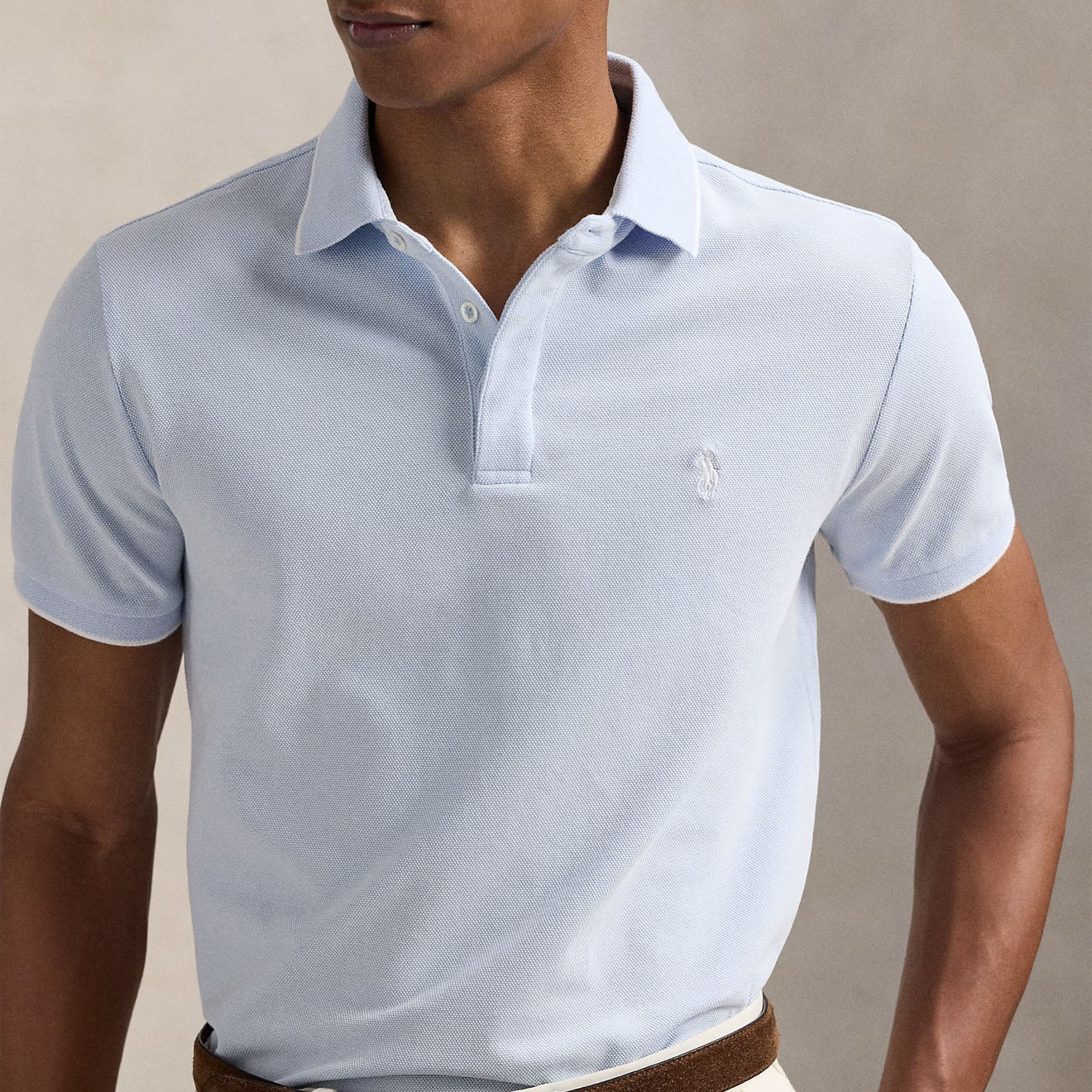 Polo Ralph Lauren Custom Slim Fit Stretch Oxford Mesh Polo Blue/White - Image 3