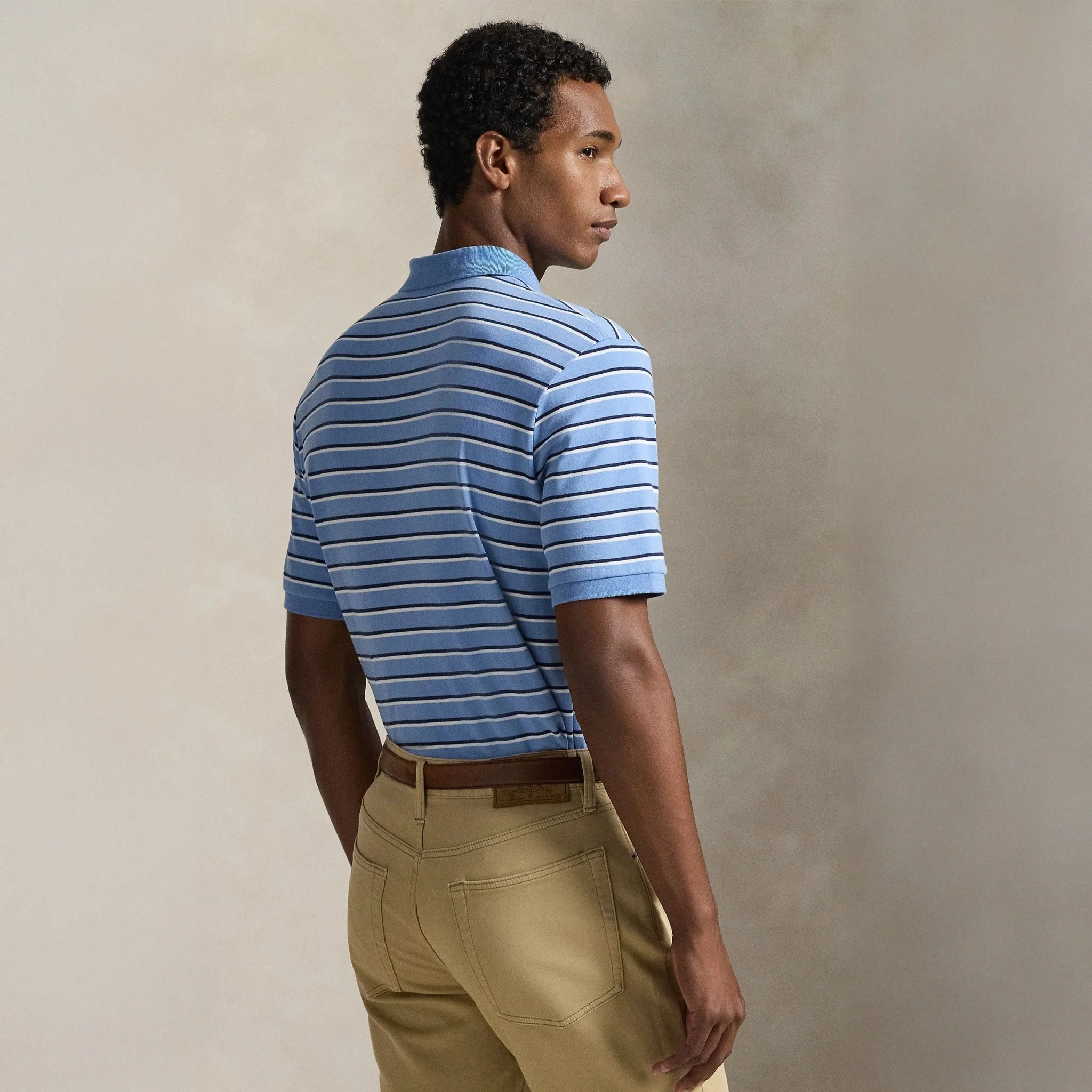 Polo Ralph Lauren Custom Slim Fit Striped Soft Cotton Polo Shirt Sky Blue Multi - Image 3