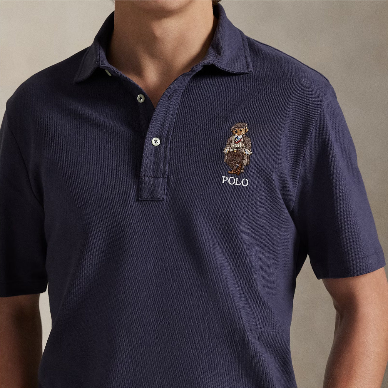 Polo Ralph Lauren Custom Slim Polo Bear Mesh Polo Shirt Faded Blue Heritage Bear - Image 4