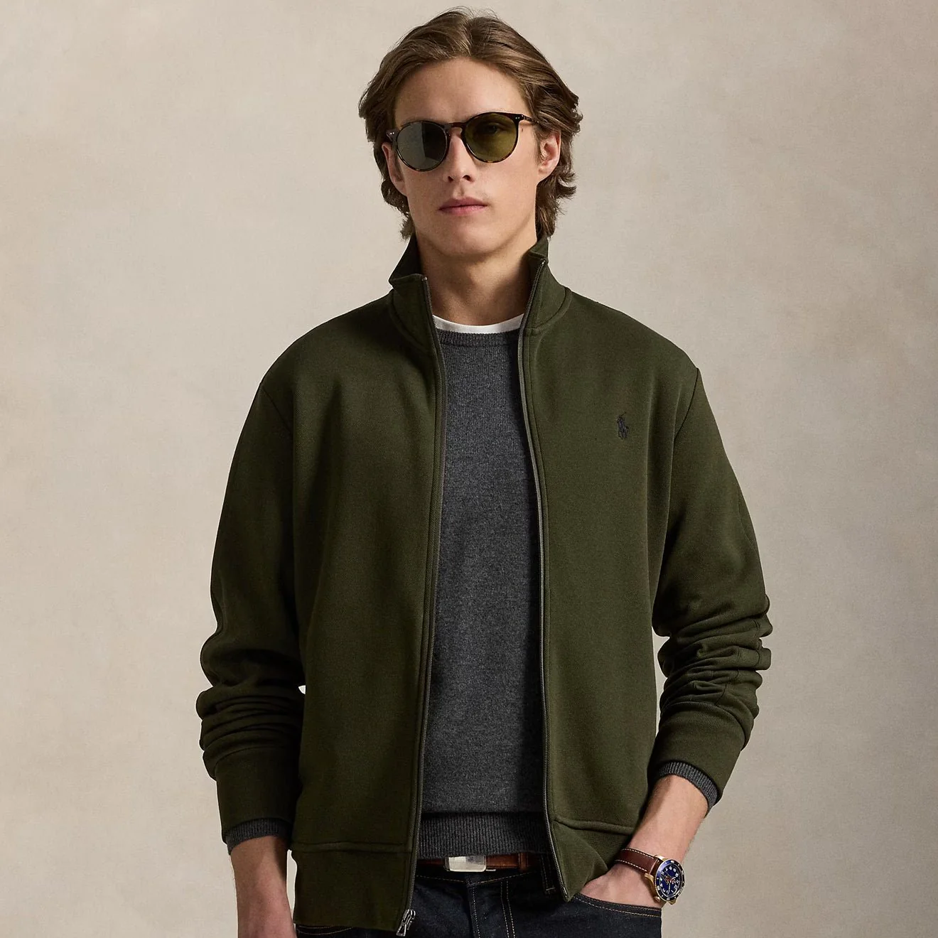 Polo Ralph Lauren Double Knit Track Jacket Company Olive - Image 2
