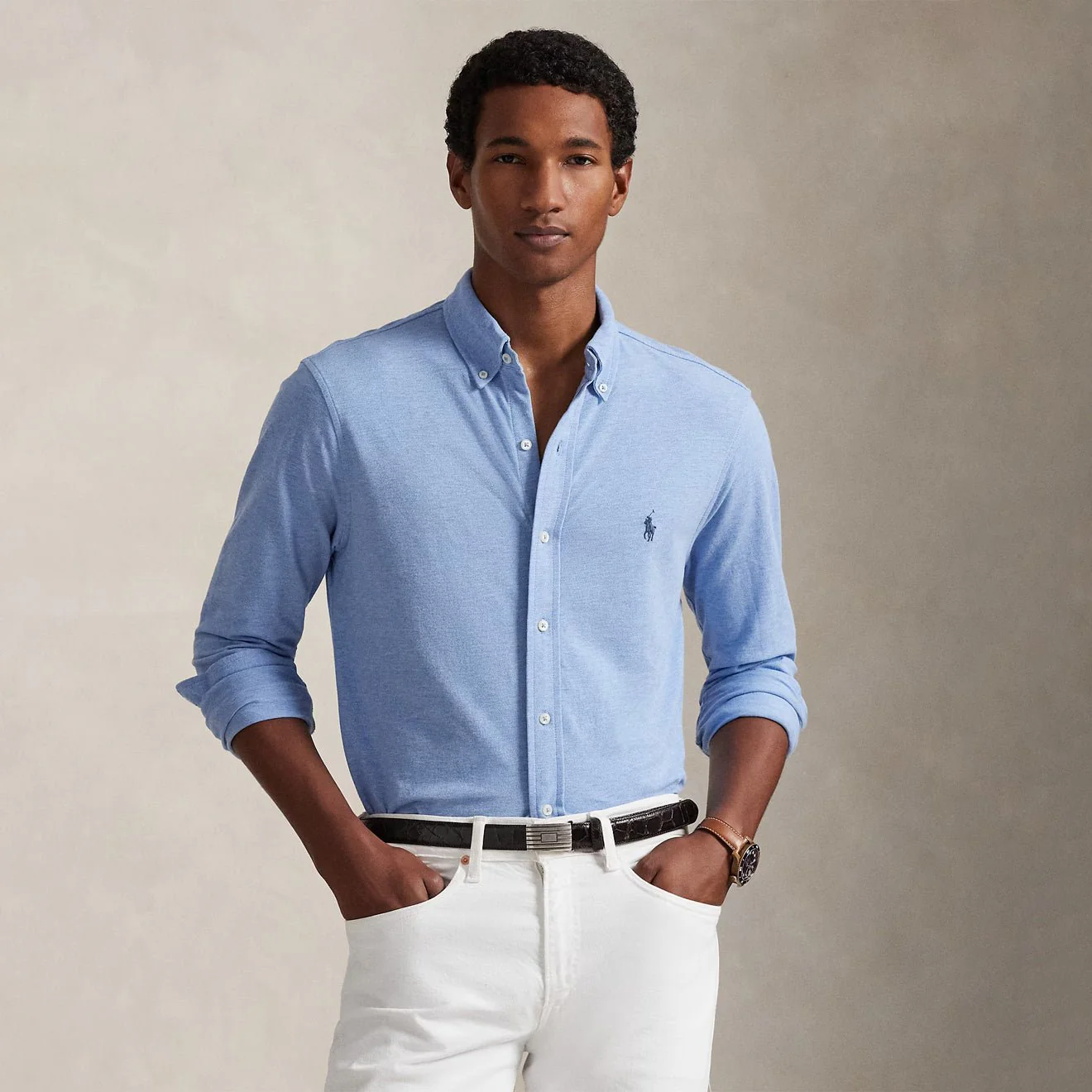 Polo Ralph Lauren Featherweight Mesh Shirt Isle Heather - Image 2