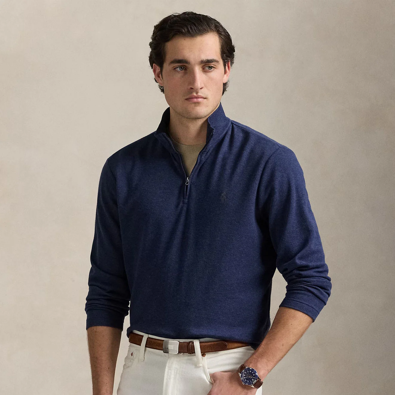 Polo Ralph Lauren Jacquard Quarter-Zip Pullover Spring Navy Heather - Image 2