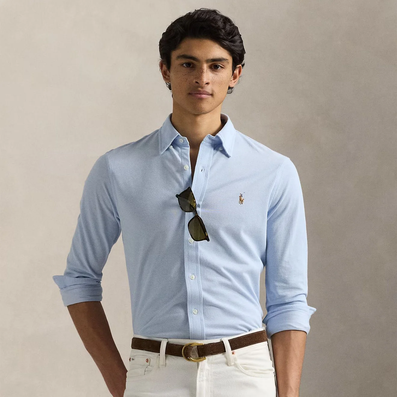 Polo Ralph Lauren Knit Oxford Shirt Chambray Blue - Image 2