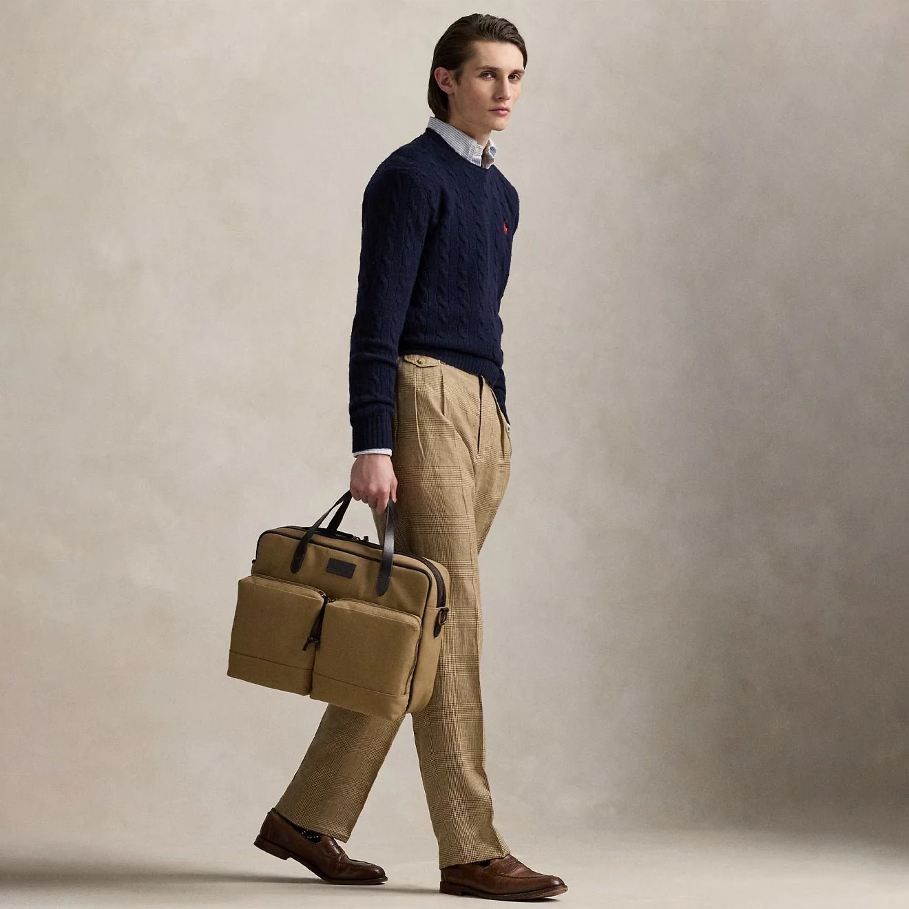 Polo Ralph Lauren Leather -Trim Canvas Commuter Bag Montana Khaki / Dark Brown - Image 4
