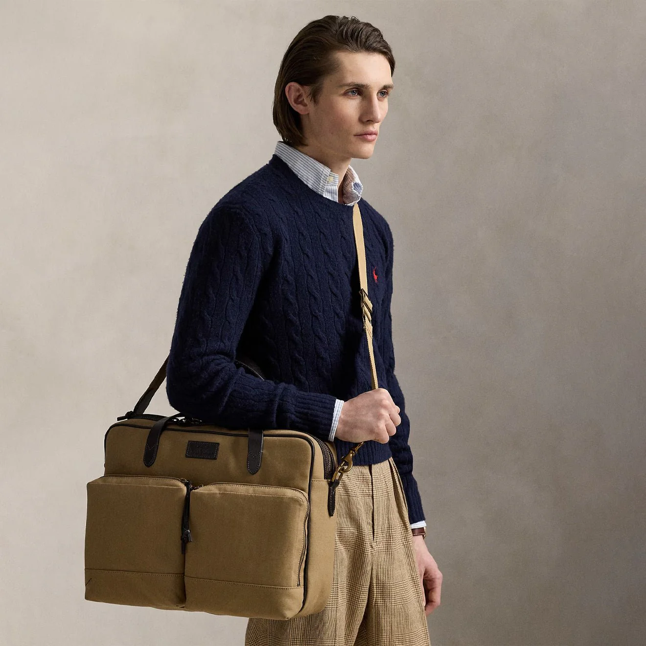 Polo Ralph Lauren Leather -Trim Canvas Commuter Bag Montana Khaki / Dark Brown - Image 5